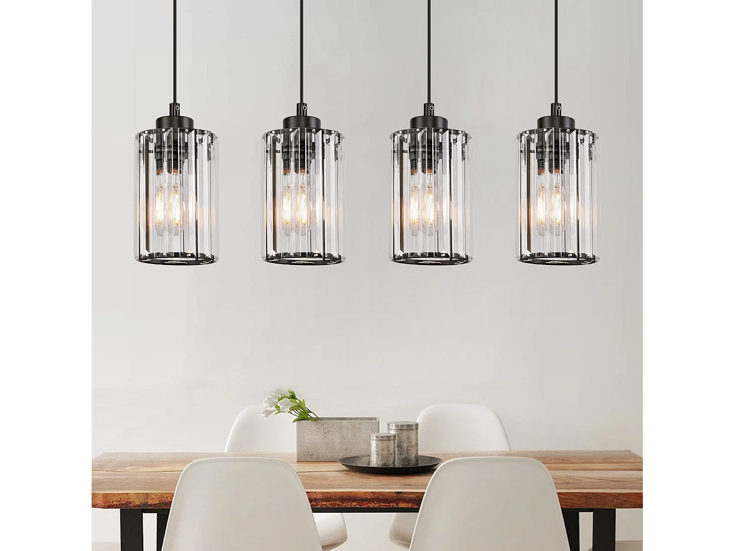 NETTLIFE Lampe à Suspension Pour Table à Manger En Cristal Noir Moderne 4 Flammes E27