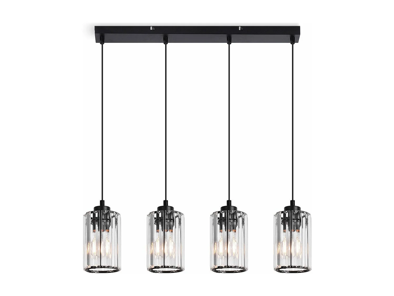 NETTLIFE Lampe à Suspension Pour Table à Manger En Cristal Noir Moderne 4 Flammes E27