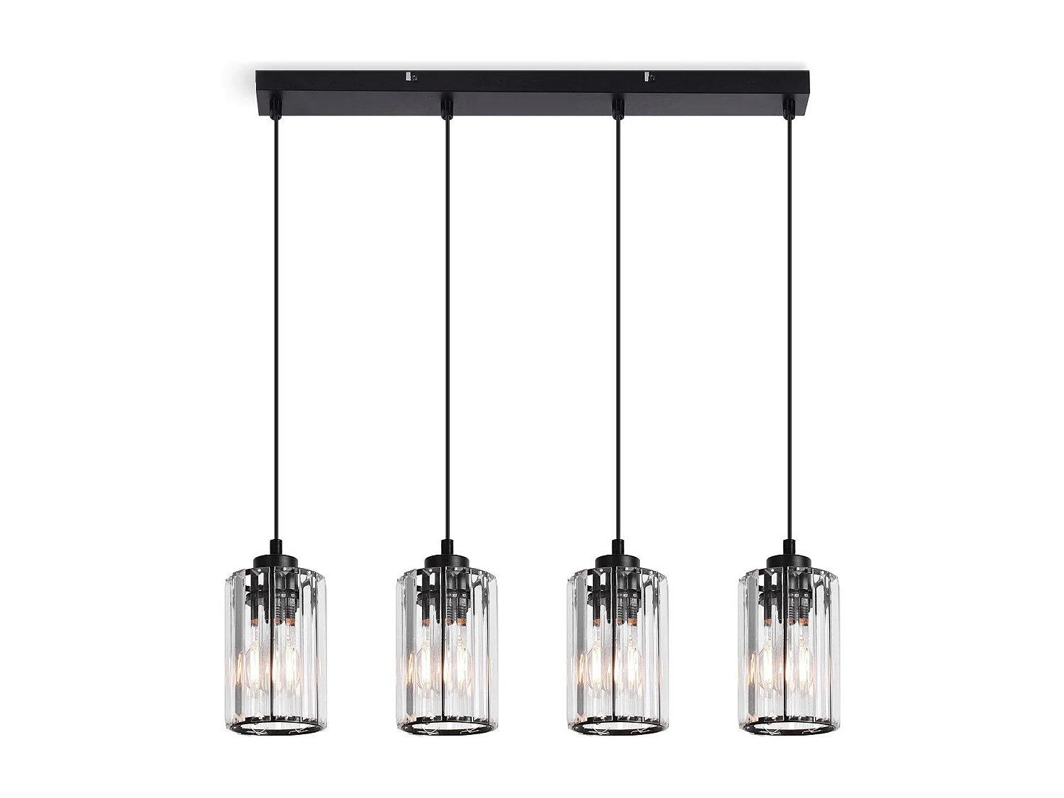 NETTLIFE Hanglamp Kristal E27 Fitting 4-Lichts Zwart Metaal Keukenlamp Modern Eettafellamp Max. 25W voor Eetkamer | Eettafel | Slaapkamer | Woonkamer zonder lamp