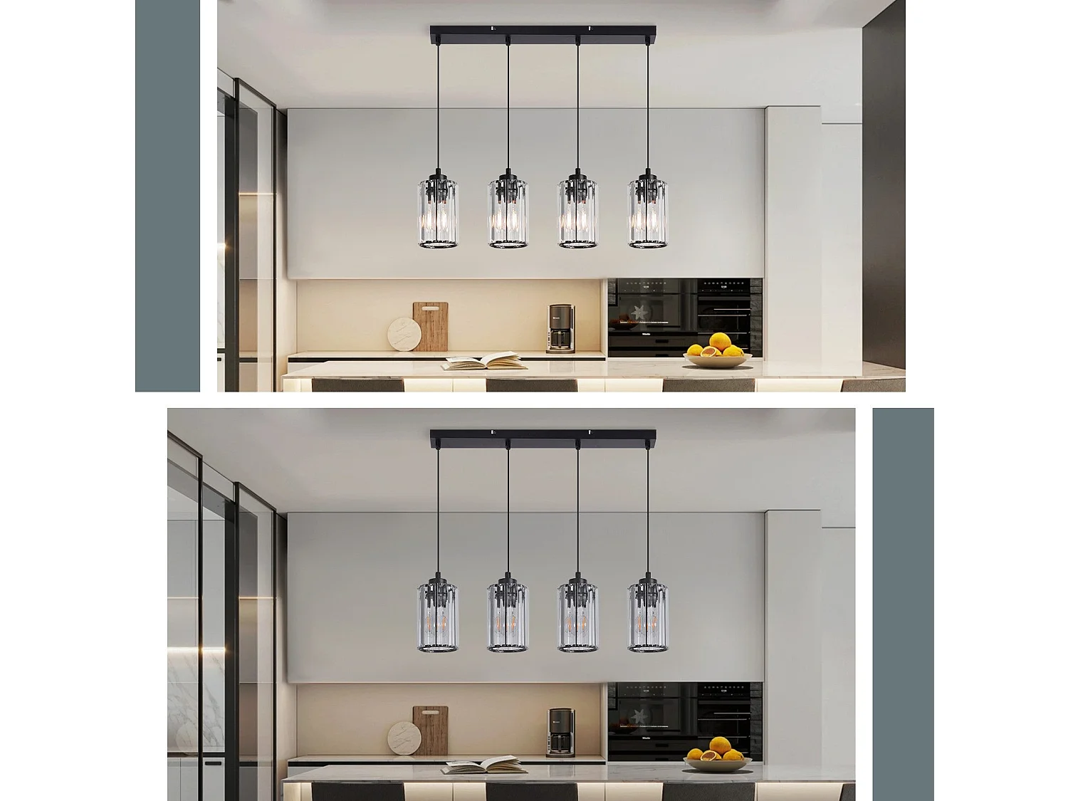 NETTLIFE Hanglamp Kristal E27 Fitting 4-Lichts Zwart Metaal Keukenlamp Modern Eettafellamp Max. 25W voor Eetkamer | Eettafel | Slaapkamer | Woonkamer zonder lamp