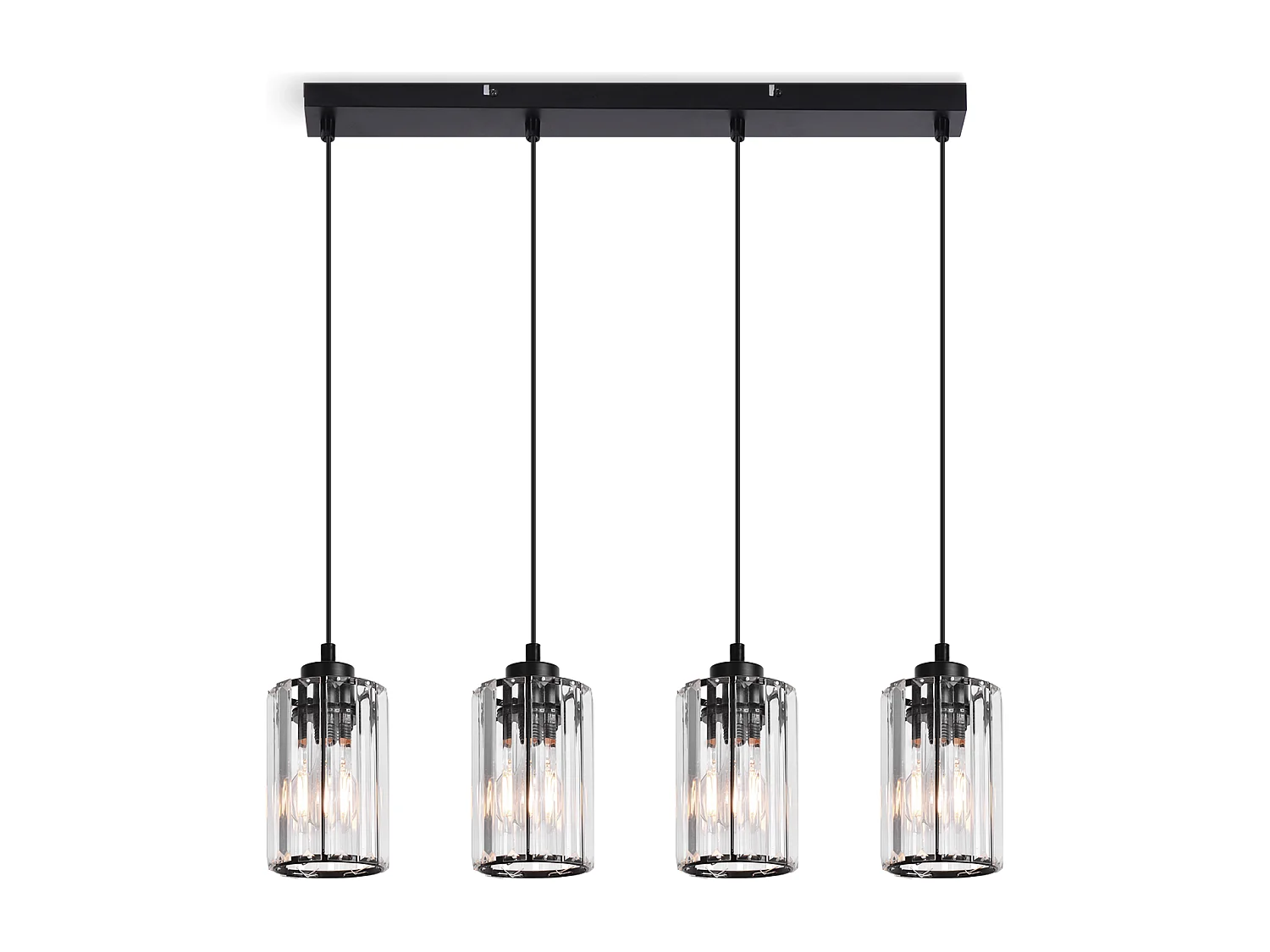 NETTLIFE Lampe à Suspension Pour Table à Manger En Cristal Noir Moderne 4 Flammes E27