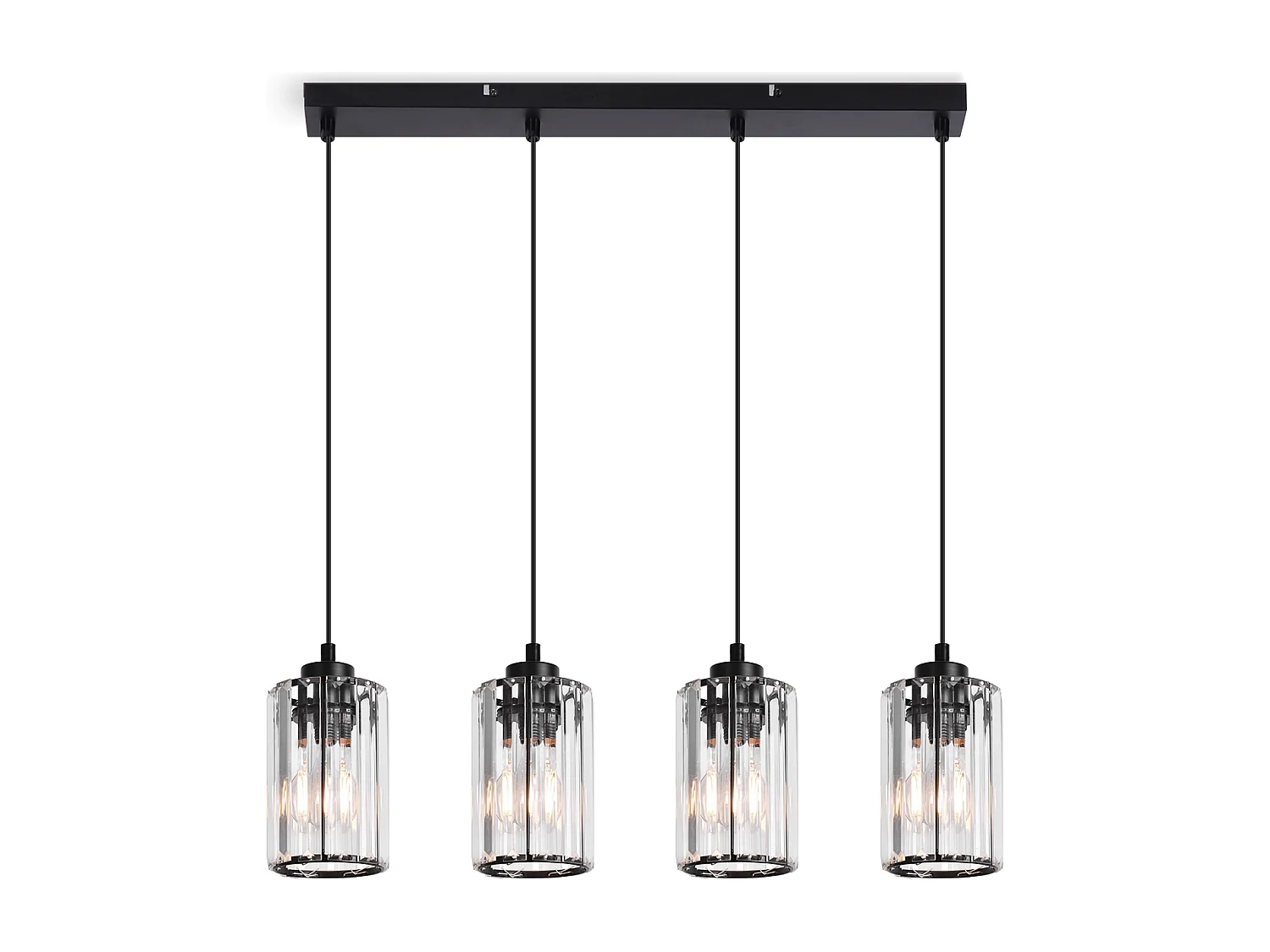 NETTLIFE Hanglamp Kristal E27 Fitting 4-Lichts Zwart Metaal Keukenlamp Modern Eettafellamp Max. 25W voor Eetkamer | Eettafel | Slaapkamer | Woonkamer zonder lamp