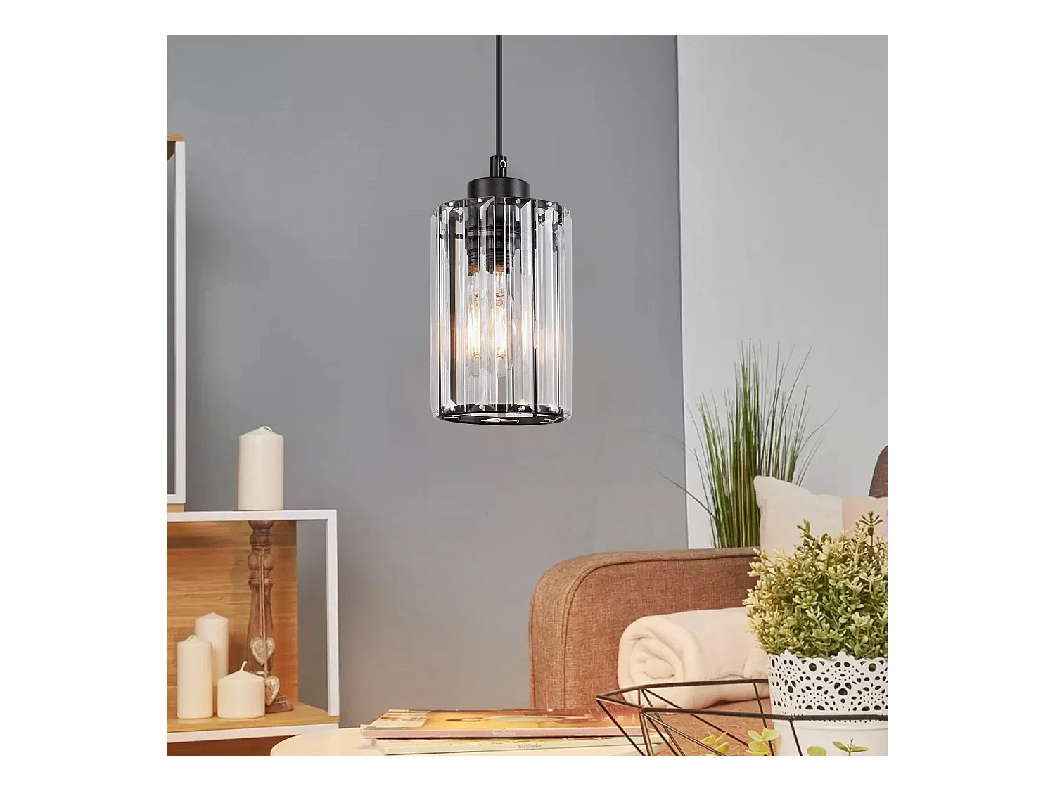 NETTLIFE Lampe à Suspension Pour Table à Manger En Cristal Noir Moderne 1 Flamme E27