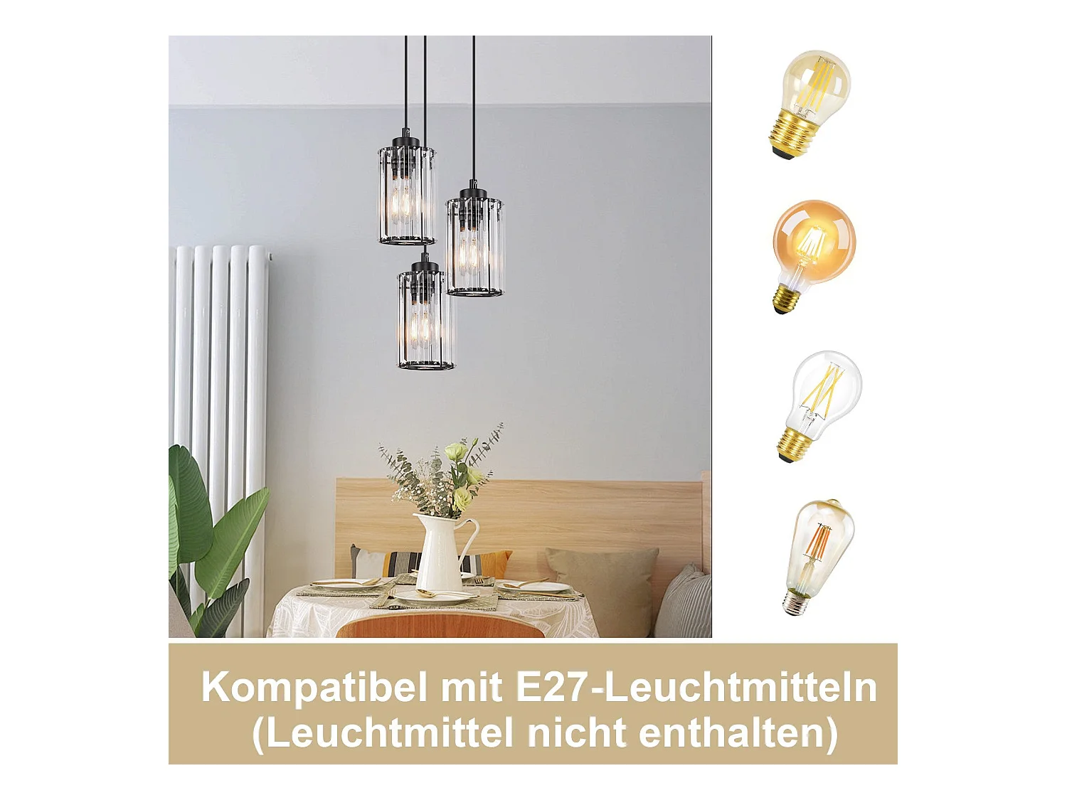 NETTLIFE Lampe à Suspension Pour Table à Manger En Cristal Noir Moderne 1 Flamme E27