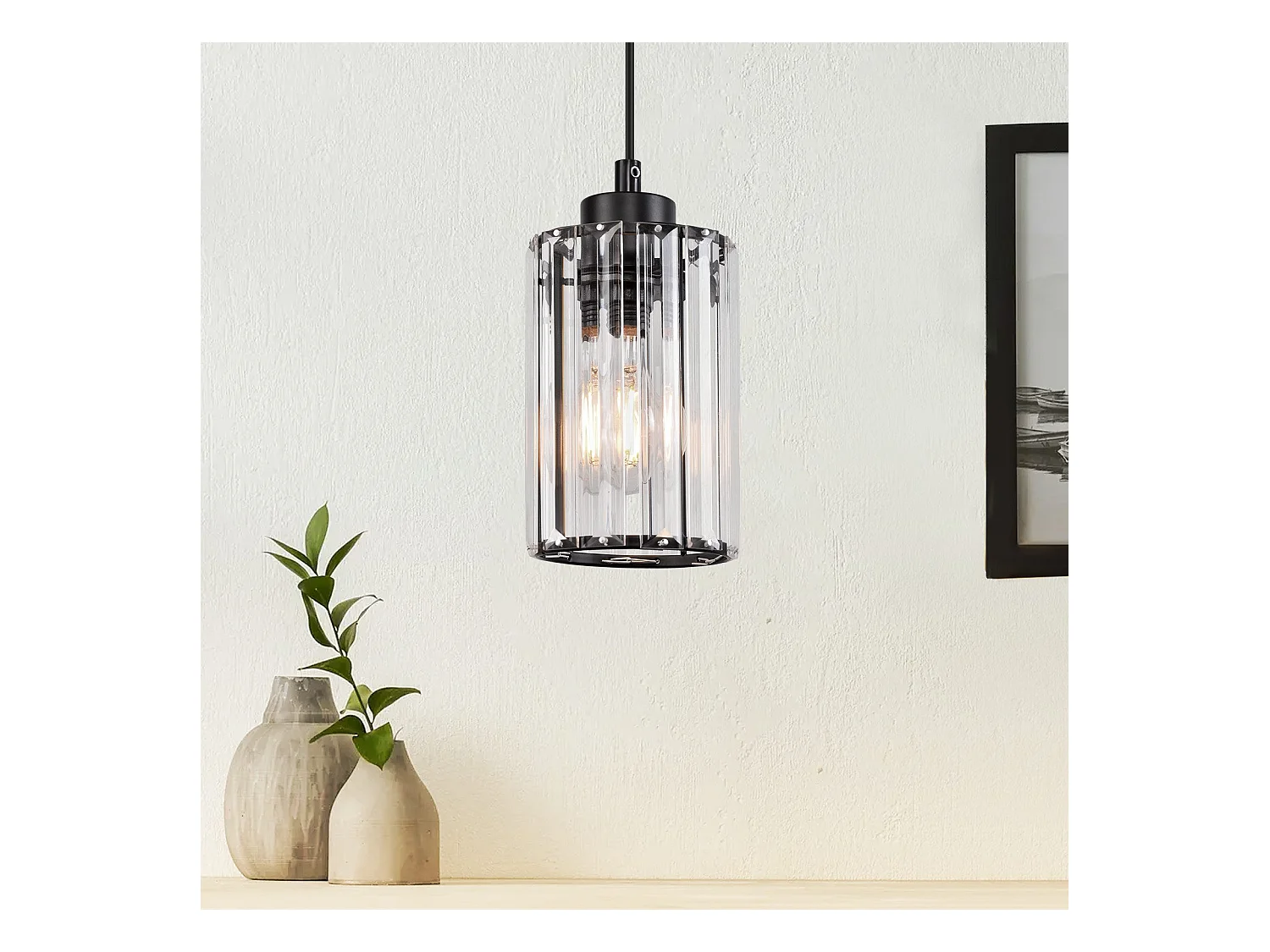 NETTLIFE Lampe à Suspension Pour Table à Manger En Cristal Noir Moderne 1 Flamme E27