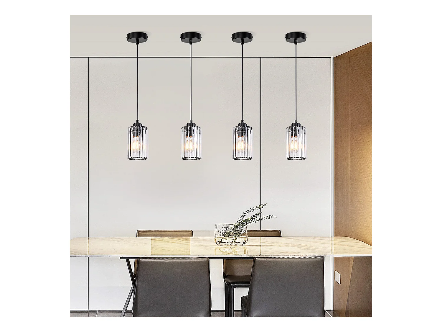 NETTLIFE Lampe à Suspension Pour Table à Manger En Cristal Noir Moderne 1 Flamme E27