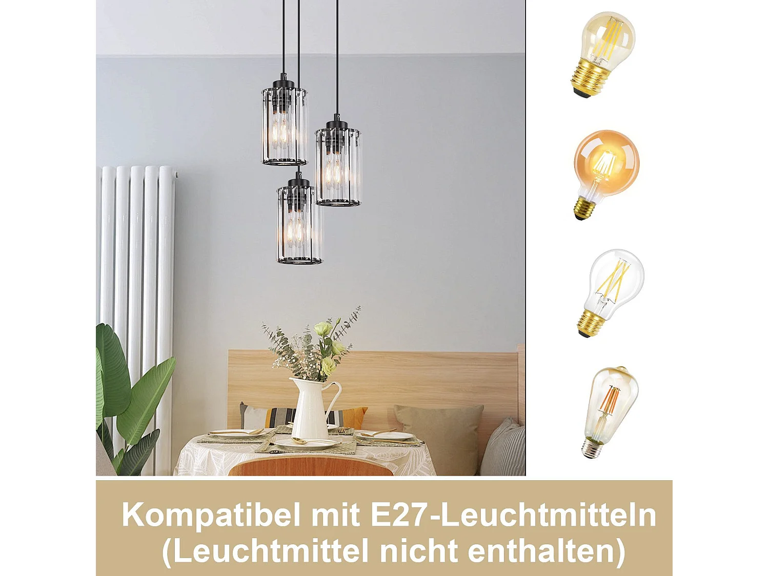 NETTLIFE Lampe à Suspension Pour Table à Manger En Cristal Noir Moderne 1 Flamme E27