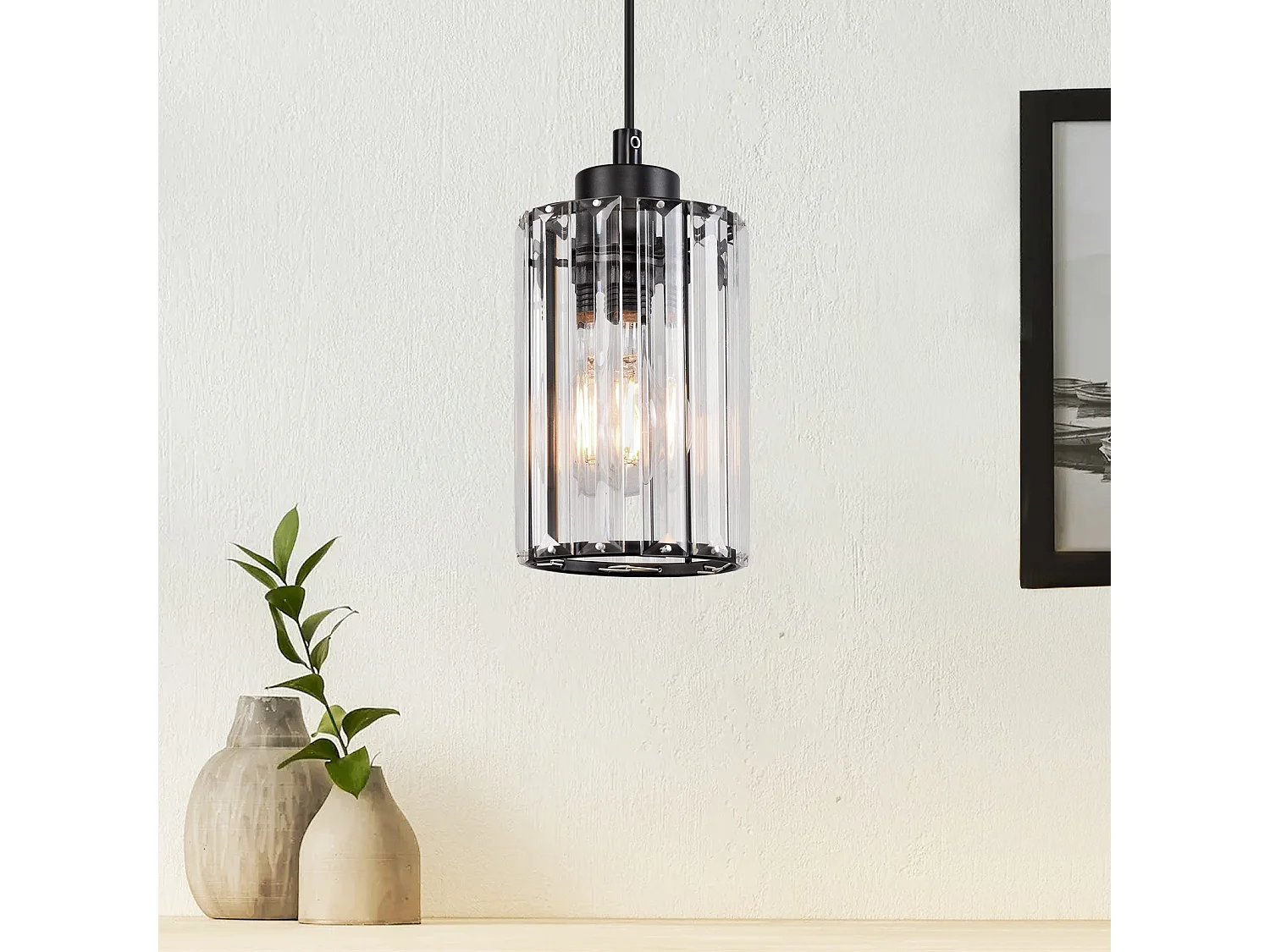 NETTLIFE Lampe à Suspension Pour Table à Manger En Cristal Noir Moderne 1 Flamme E27