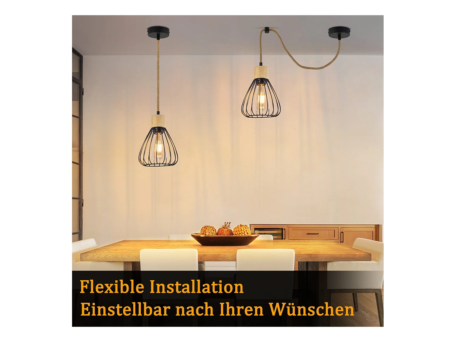 NETTLIFE Hanglamp Eettafel Zwart Metaal Eetkamer 1 Vlam Retro Industrieel Hout Henneptouw E27