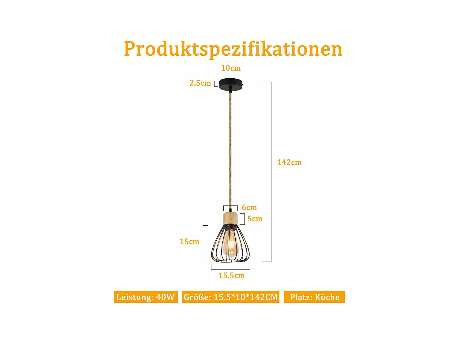 NETTLIFE Hanglamp Eettafel Zwart Metaal Eetkamer 1 Vlam Retro Industrieel Hout Henneptouw E27