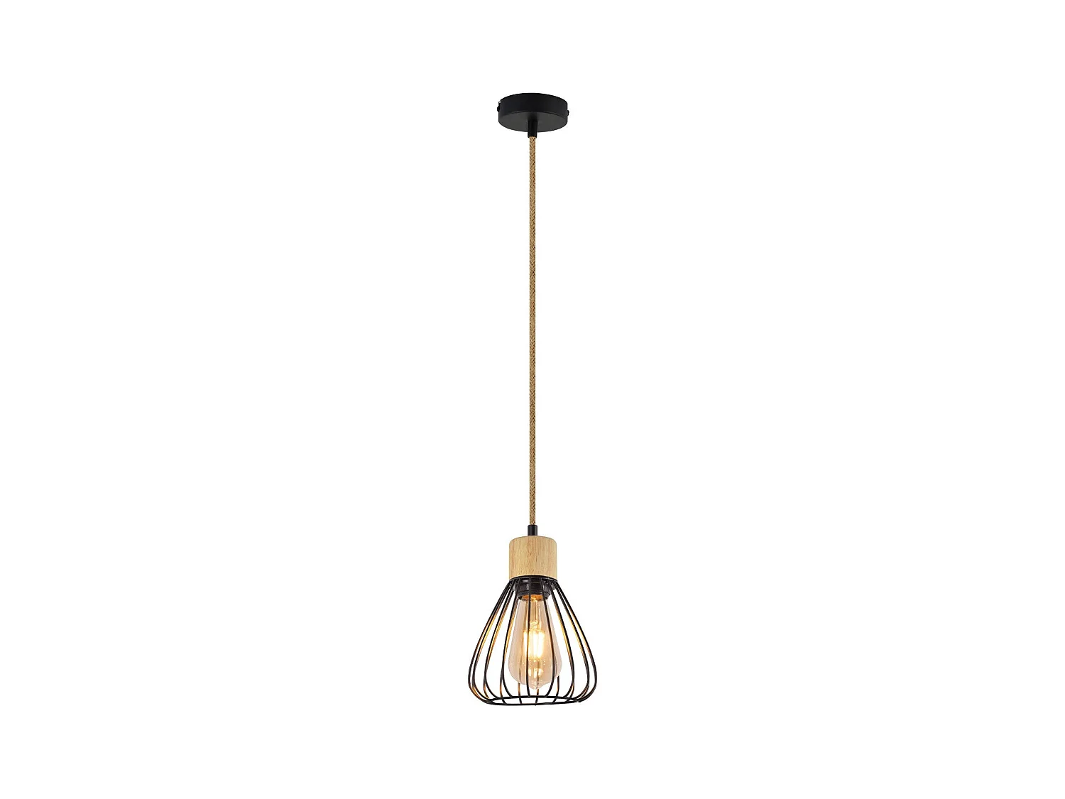 NETTLIFE Hanglamp Eettafel Zwart Metaal Eetkamer 1 Vlam Retro Industrieel Hout Henneptouw E27