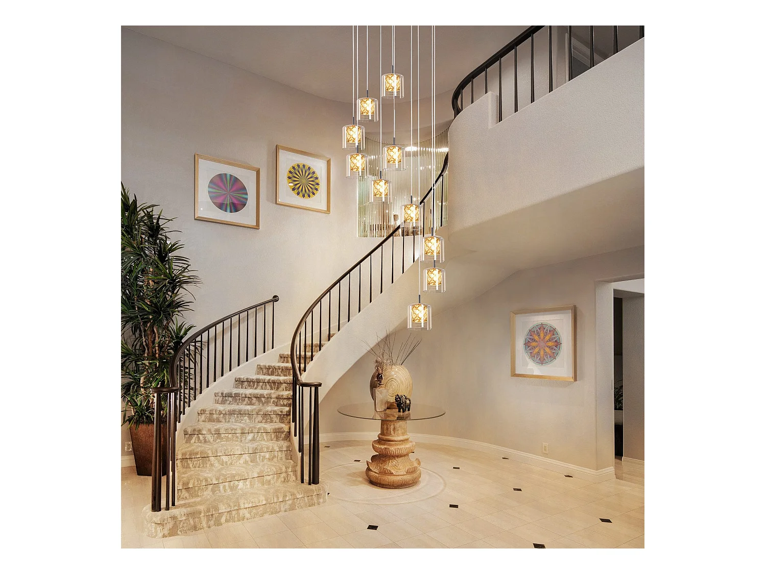 NETTLIFE Lámpara colgante moderna de cristal G9 para comedor, altura ajustable