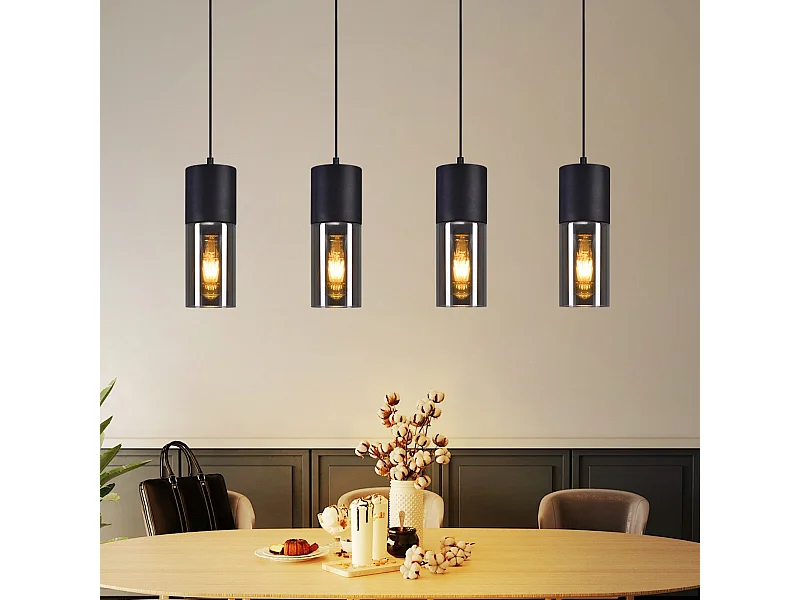 NETTLIFE Lampa wisząca do jadalni, lampa wisząca E27, 4-płomieniowa, regulowana dioda LED, nowoczesny klosz szklany