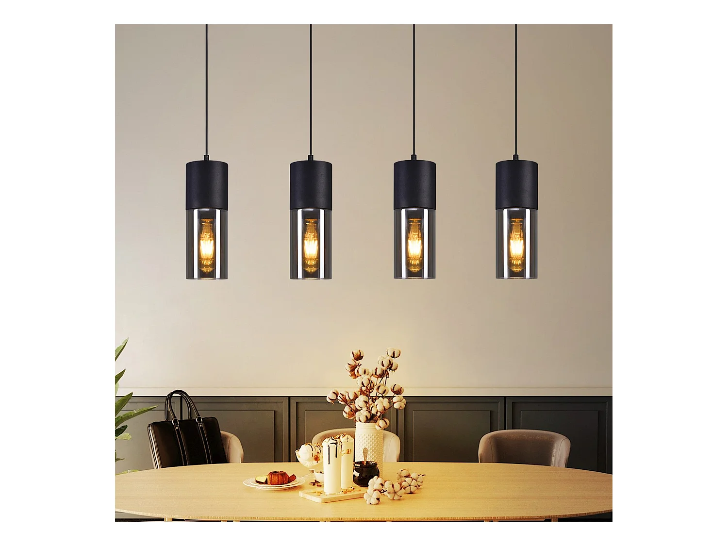 NETTLIFE Suspension pour table à manger, lampe suspendue E27, 4 flammes, LED réglable, abat-jour moderne en verre