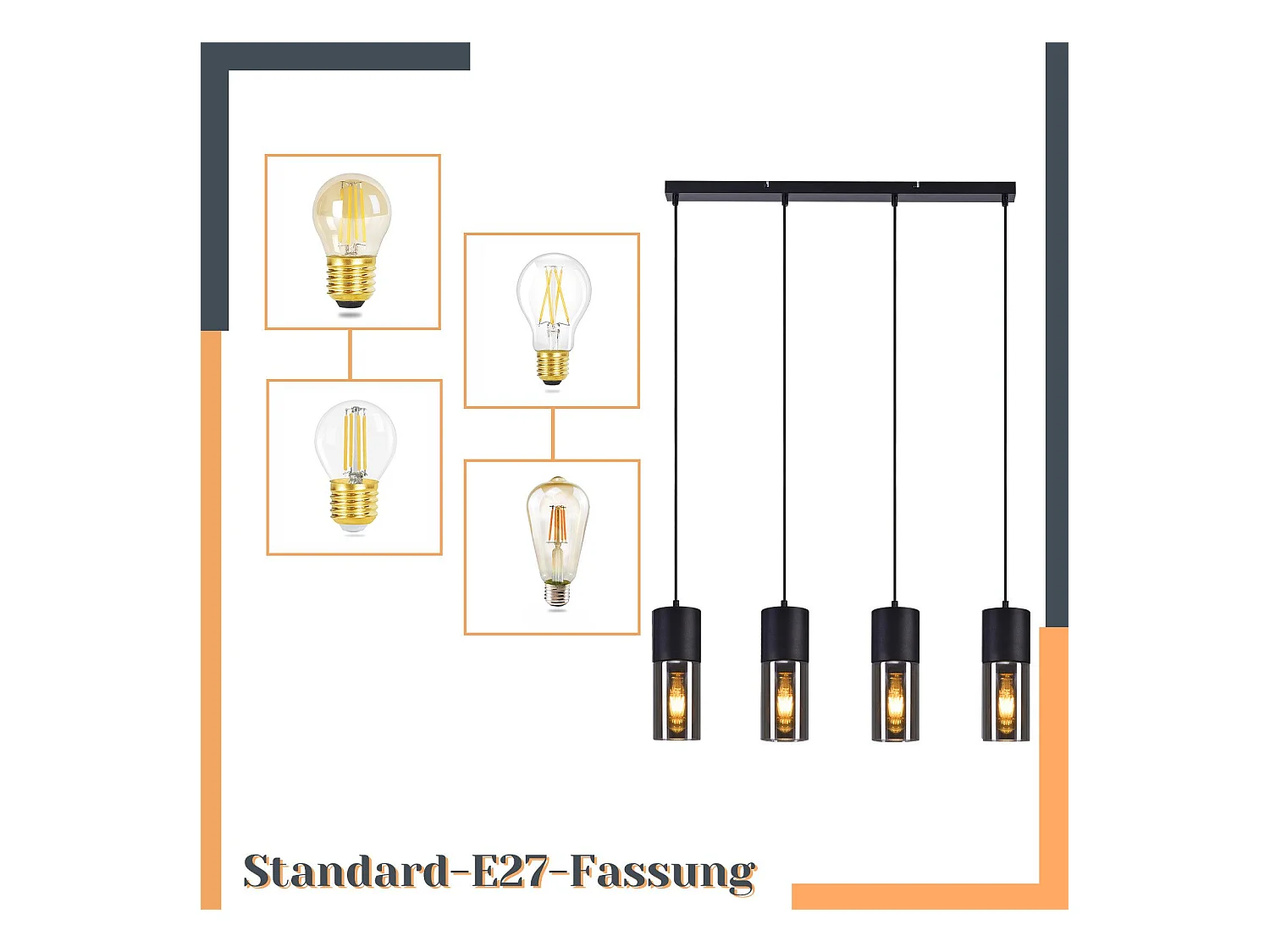 NETTLIFE Suspension pour table à manger, lampe suspendue E27, 4 flammes, LED réglable, abat-jour moderne en verre