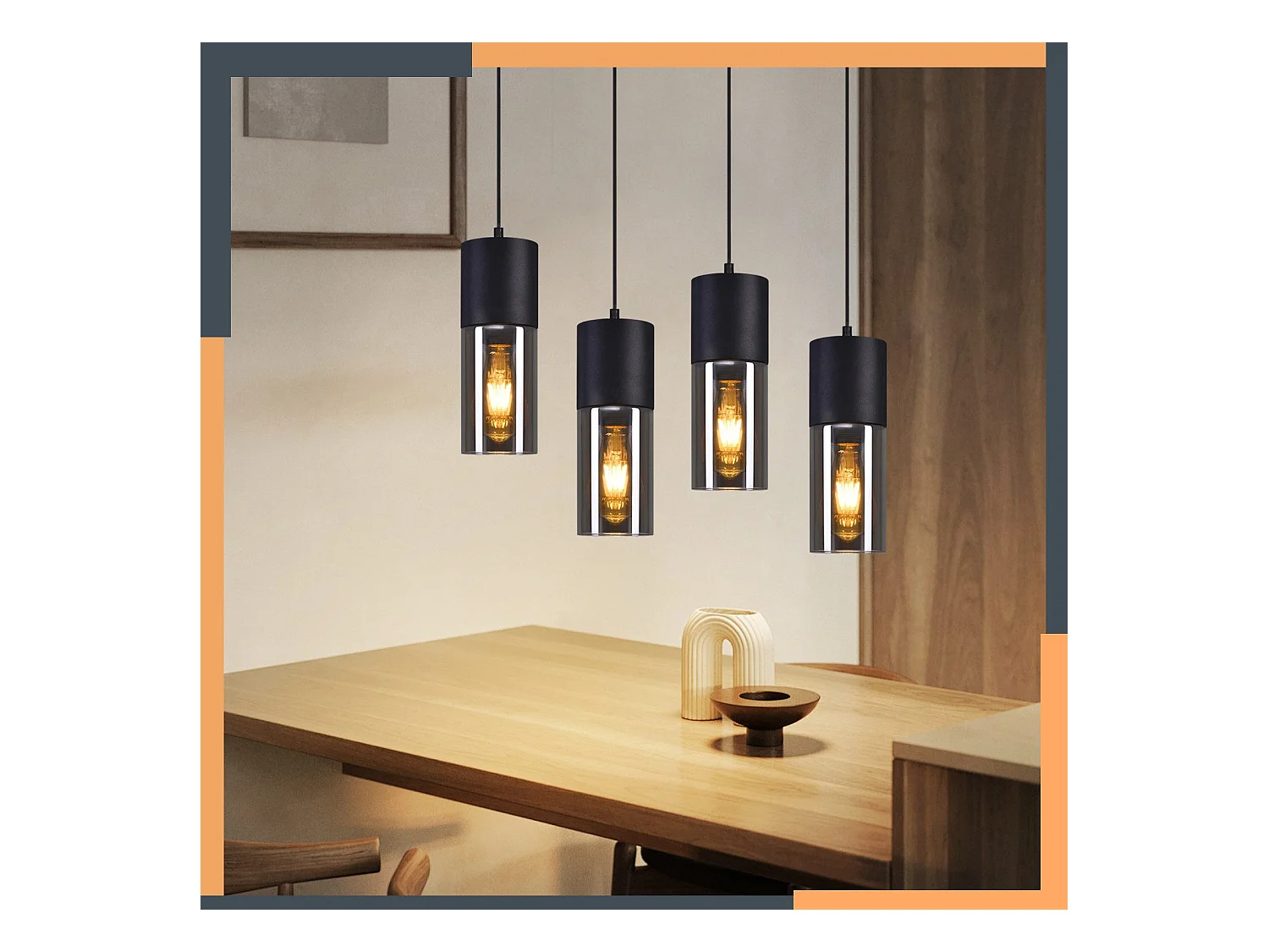 NETTLIFE Suspension pour table à manger, lampe suspendue E27, 4 flammes, LED réglable, abat-jour moderne en verre