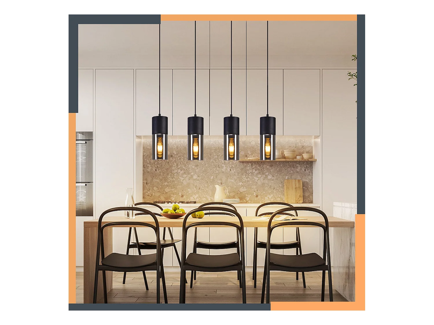 NETTLIFE Suspension pour table à manger, lampe suspendue E27, 4 flammes, LED réglable, abat-jour moderne en verre