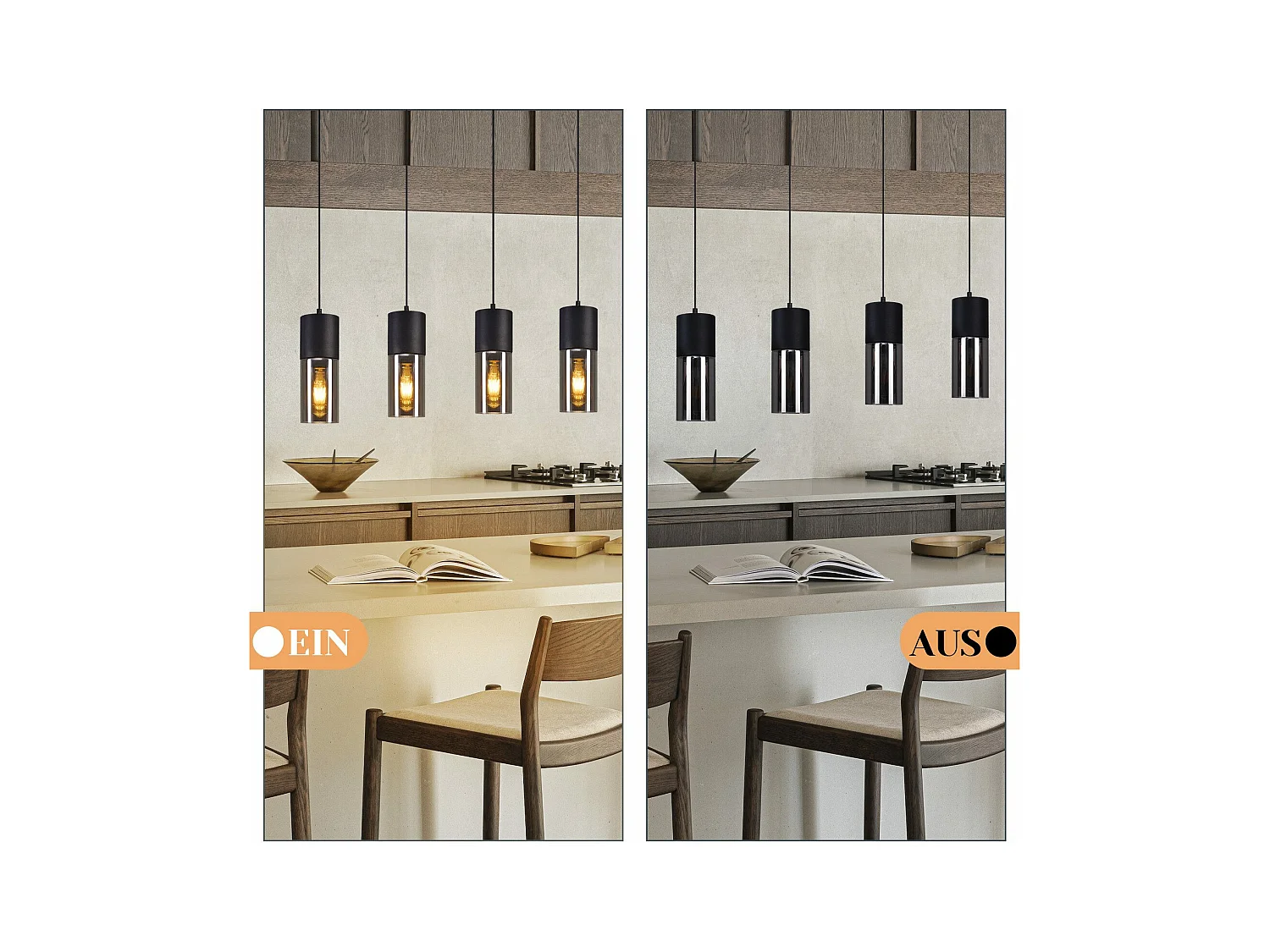 NETTLIFE Suspension pour table à manger, lampe suspendue E27, 4 flammes, LED réglable, abat-jour moderne en verre