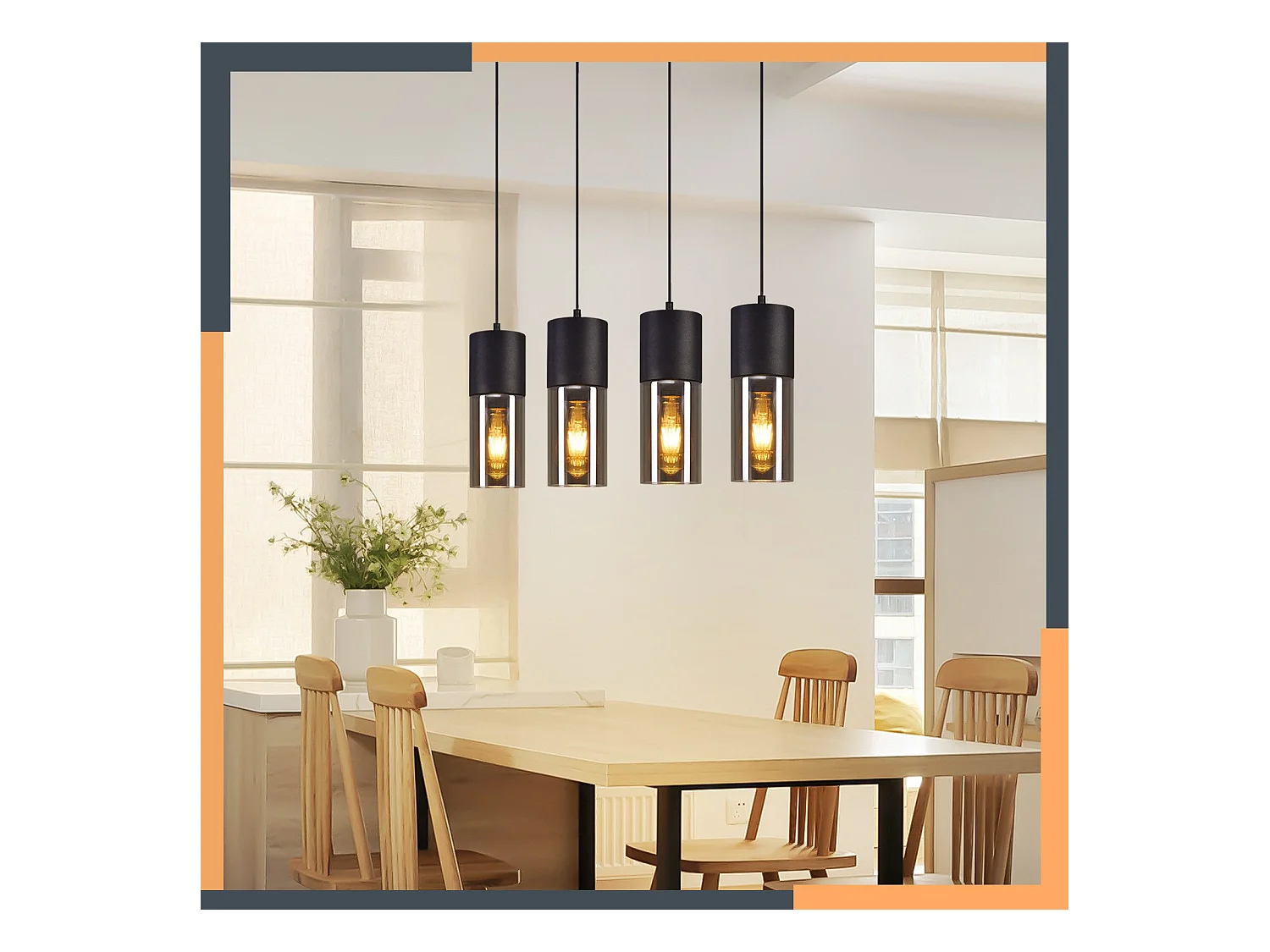 NETTLIFE Suspension pour table à manger, lampe suspendue E27, 4 flammes, LED réglable, abat-jour moderne en verre