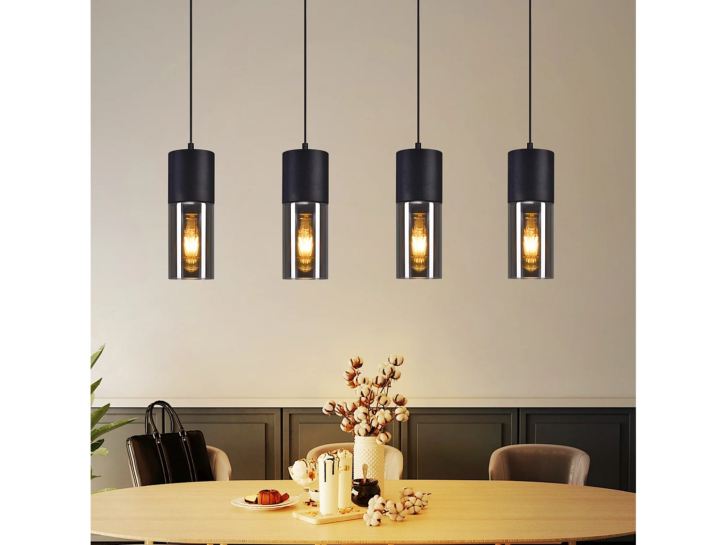 NETTLIFE Suspension pour table à manger, lampe suspendue E27, 4 flammes, LED réglable, abat-jour moderne en verre