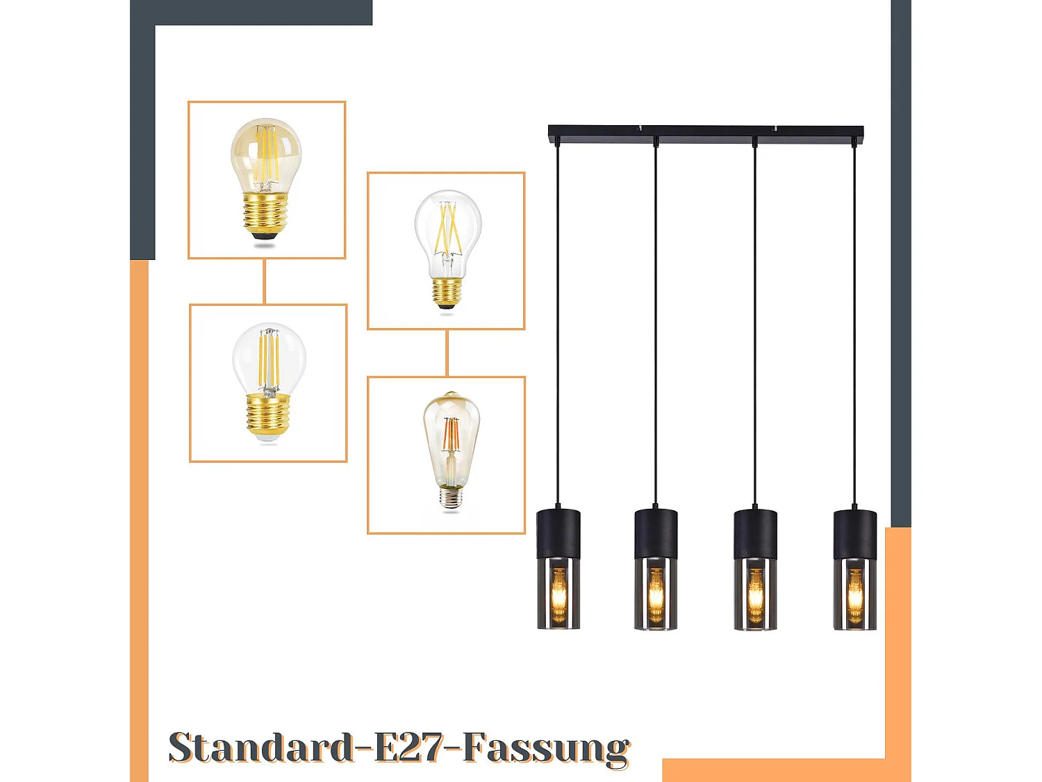 NETTLIFE Suspension pour table à manger, lampe suspendue E27, 4 flammes, LED réglable, abat-jour moderne en verre