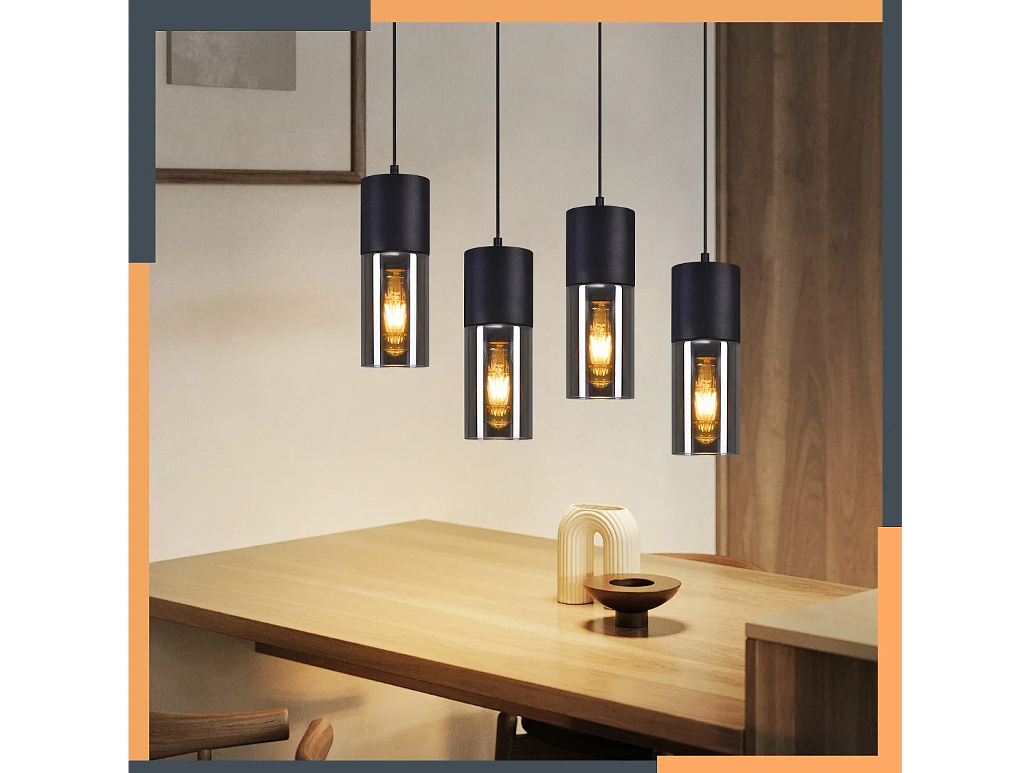 NETTLIFE Suspension pour table à manger, lampe suspendue E27, 4 flammes, LED réglable, abat-jour moderne en verre