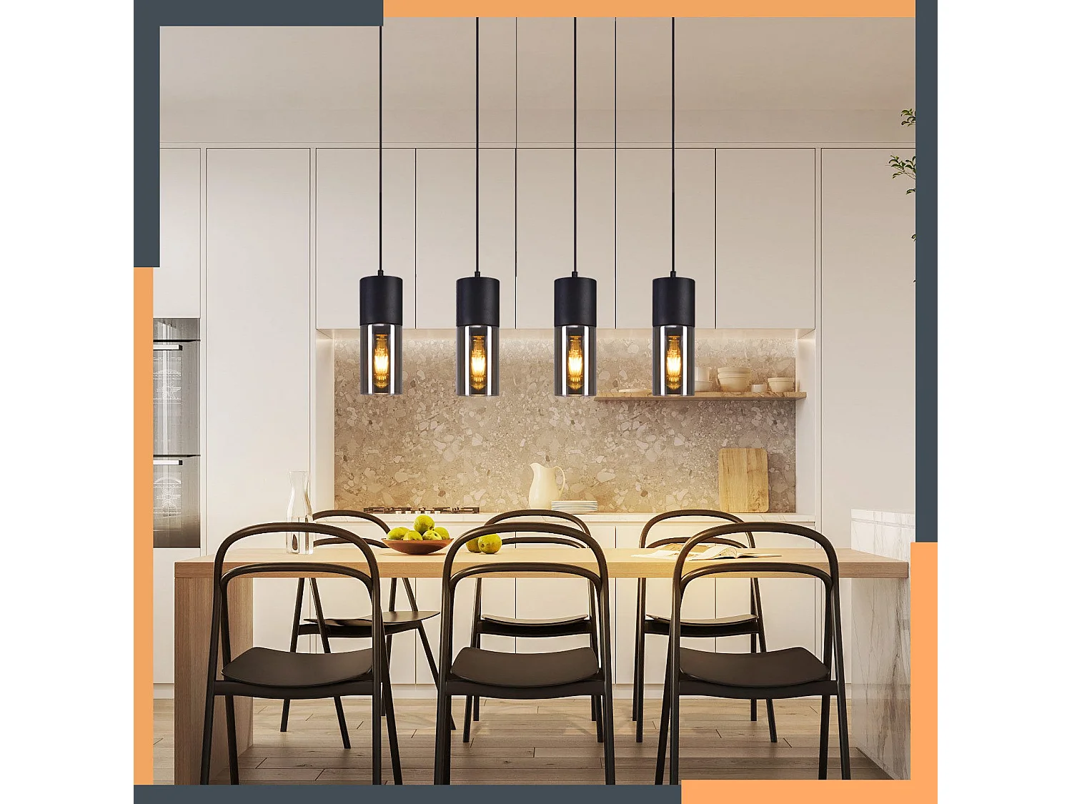 NETTLIFE Suspension pour table à manger, lampe suspendue E27, 4 flammes, LED réglable, abat-jour moderne en verre