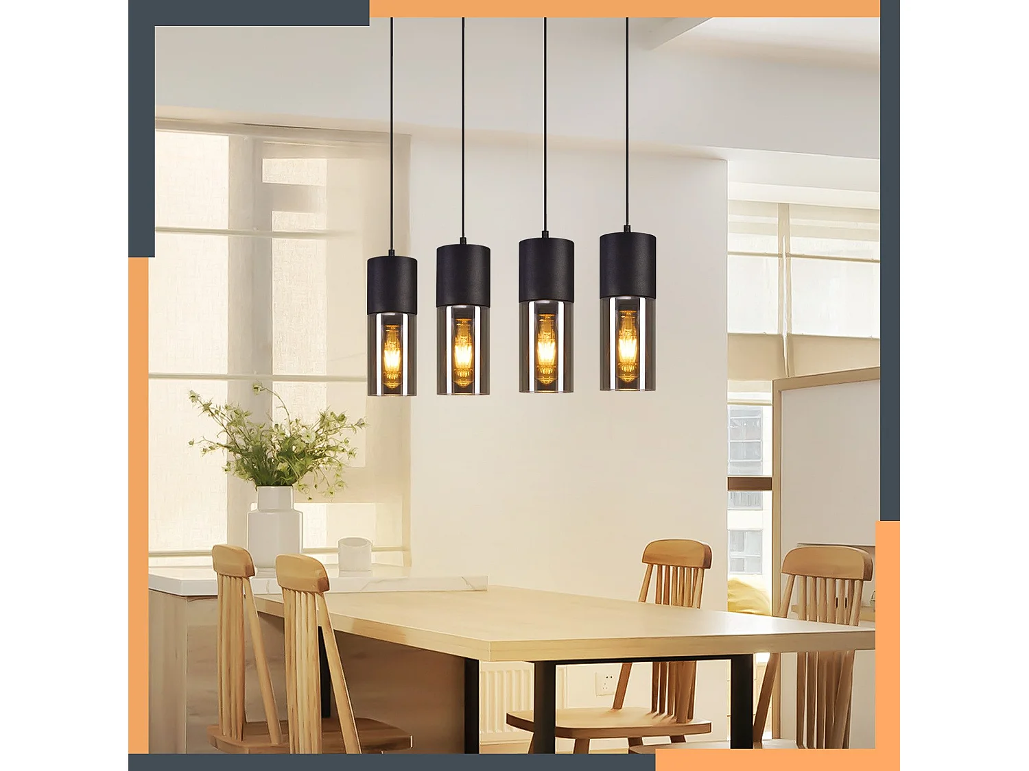 NETTLIFE Suspension pour table à manger, lampe suspendue E27, 4 flammes, LED réglable, abat-jour moderne en verre