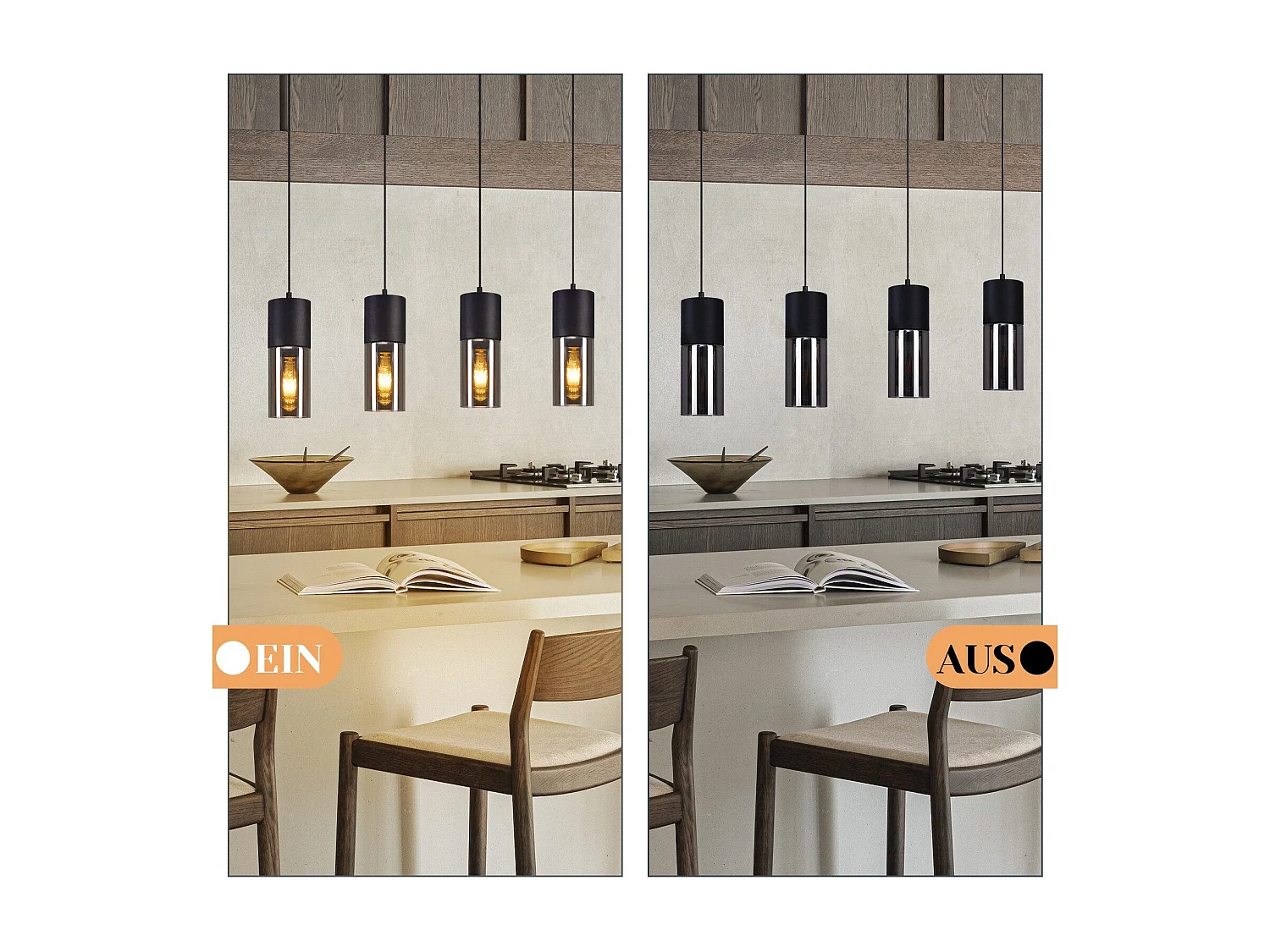 NETTLIFE Suspension pour table à manger, lampe suspendue E27, 4 flammes, LED réglable, abat-jour moderne en verre