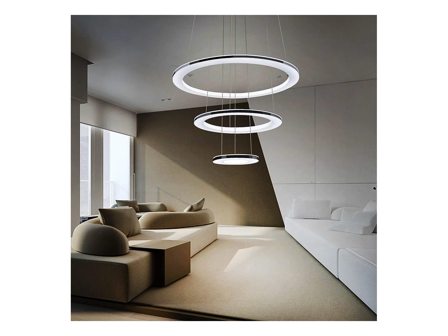 NETTLIFE Lampe suspendue LED moderne pour table à manger, 60 W, 3 anneaux LED, intensité variable, télécommande