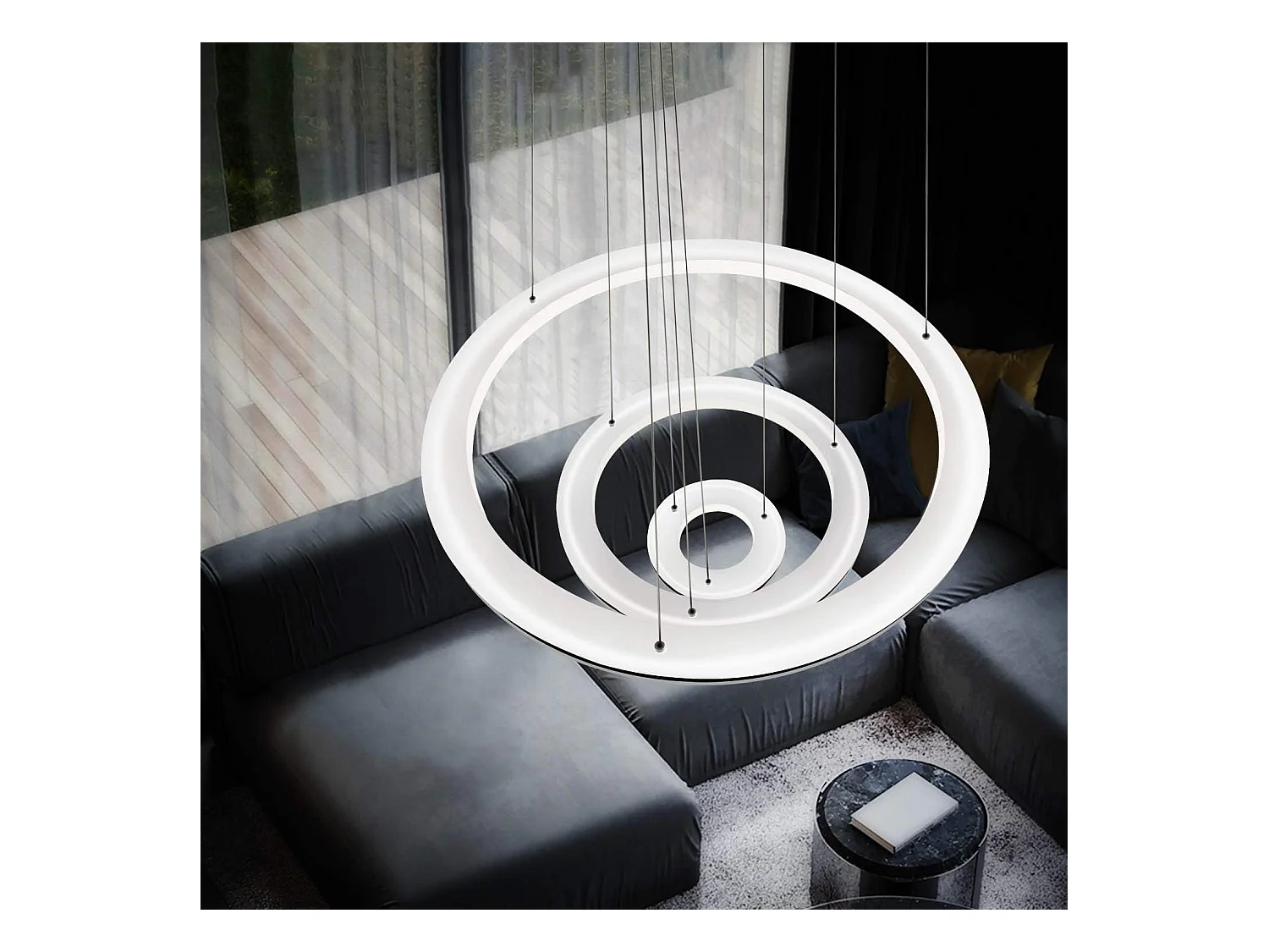 NETTLIFE Lampe suspendue LED moderne pour table à manger, 60 W, 3 anneaux LED, intensité variable, télécommande