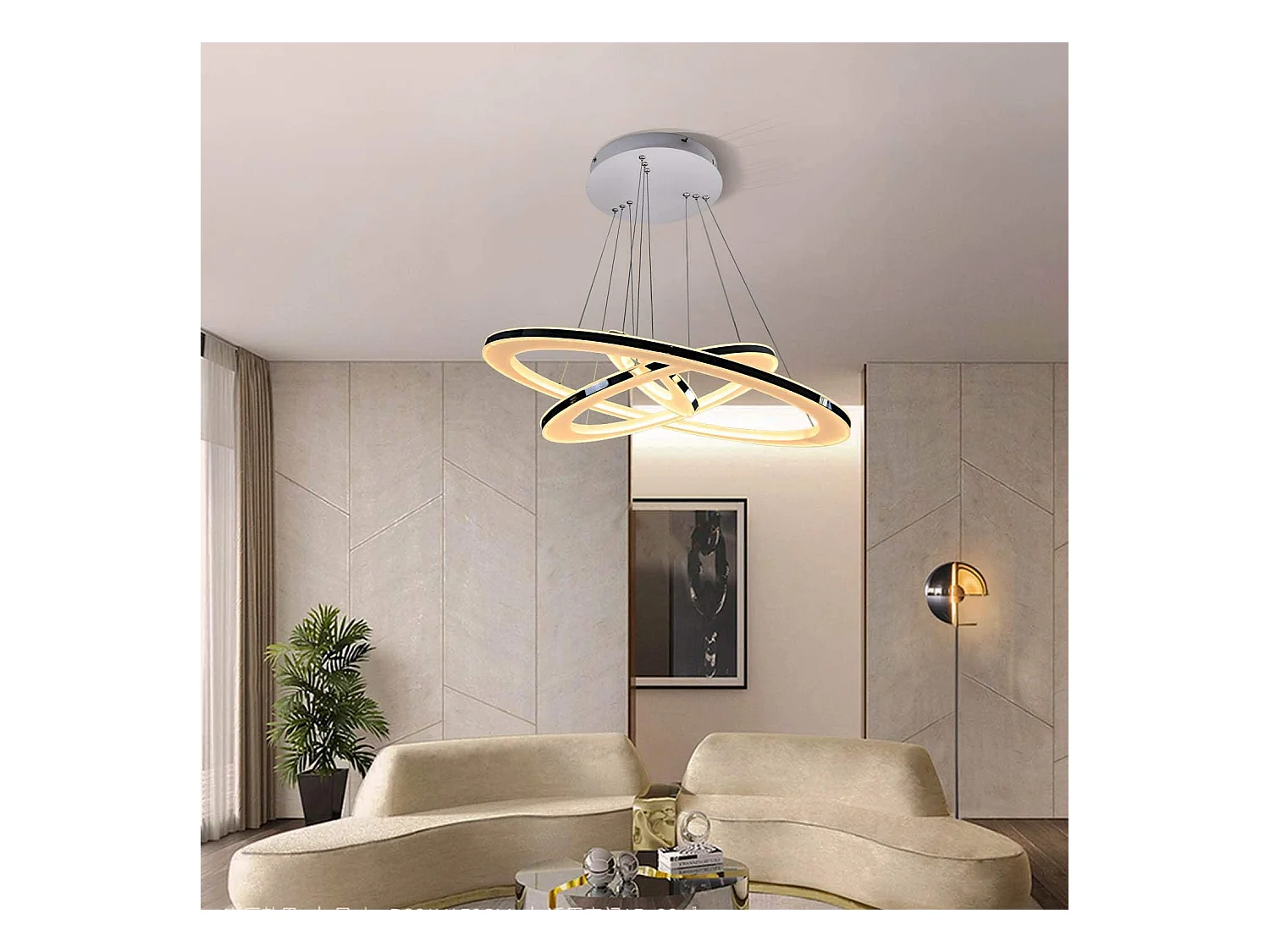 NETTLIFE Lampe suspendue LED moderne pour table à manger, 60 W, 3 anneaux LED, intensité variable, télécommande