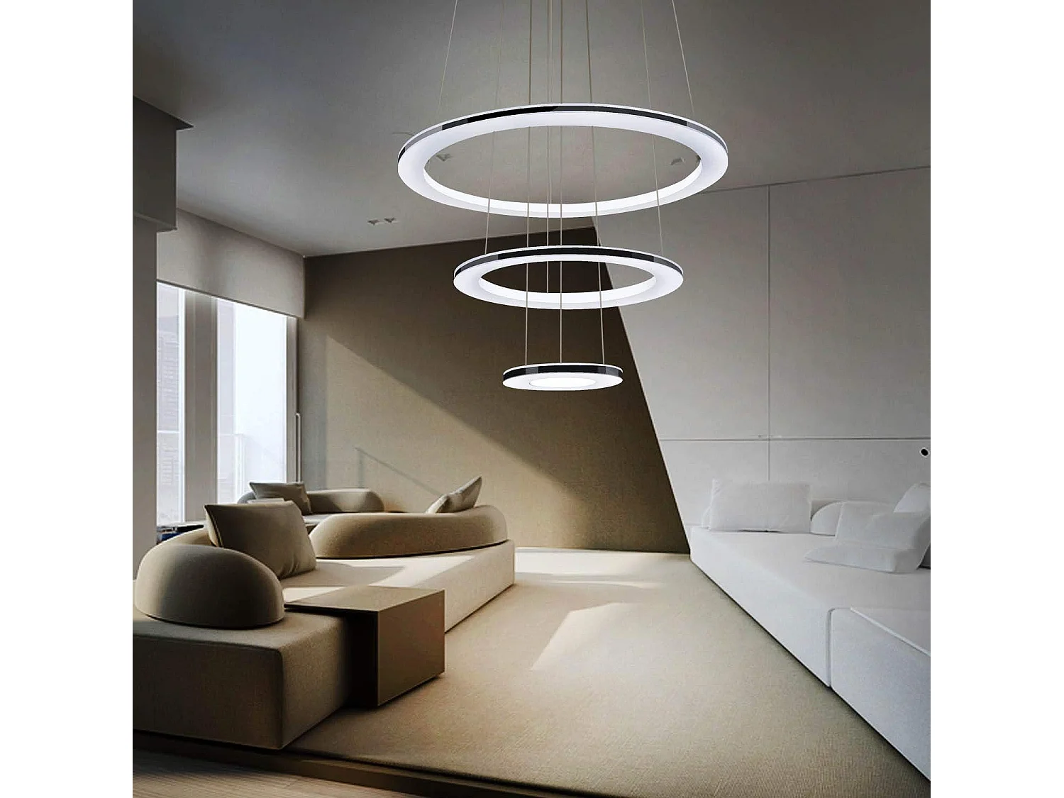 NETTLIFE Lampe suspendue LED moderne pour table à manger, 60 W, 3 anneaux LED, intensité variable, télécommande