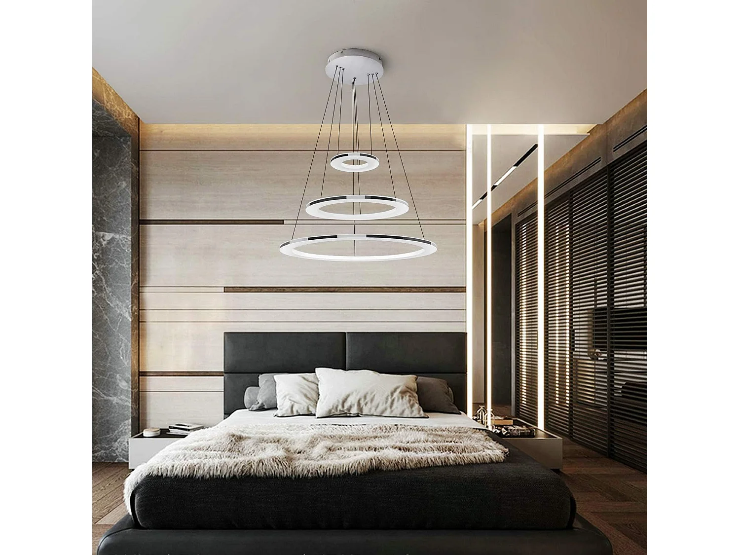 NETTLIFE Moderne LED-hanglamp voor eettafel, 60W, 3 LED-ringen, dimbaar, afstandsbediening