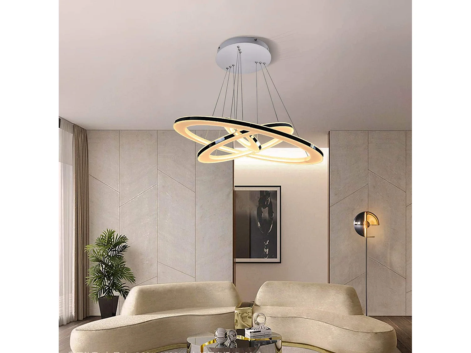 NETTLIFE Moderne LED-hanglamp voor eettafel, 60W, 3 LED-ringen, dimbaar, afstandsbediening