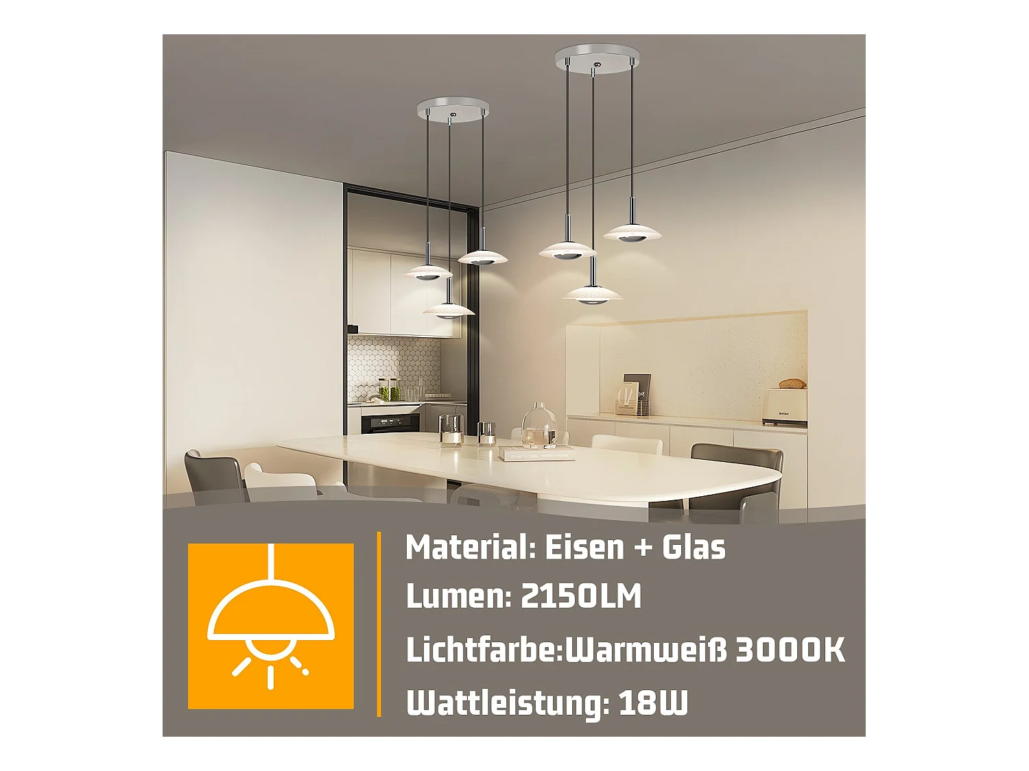 NETTLIFE Suspension LED lampe suspendue table à manger design moderne lampe suspendue salle à manger 3000K blanc chaud 3 flammes