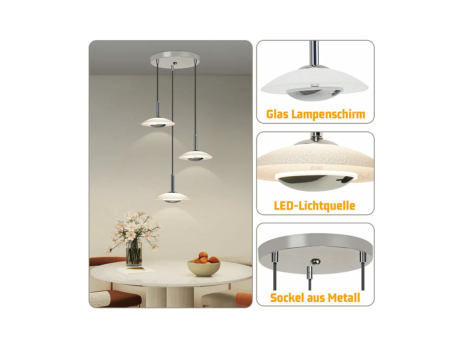 NETTLIFE Suspension LED lampe suspendue table à manger design moderne lampe suspendue salle à manger 3000K blanc chaud 3 flammes