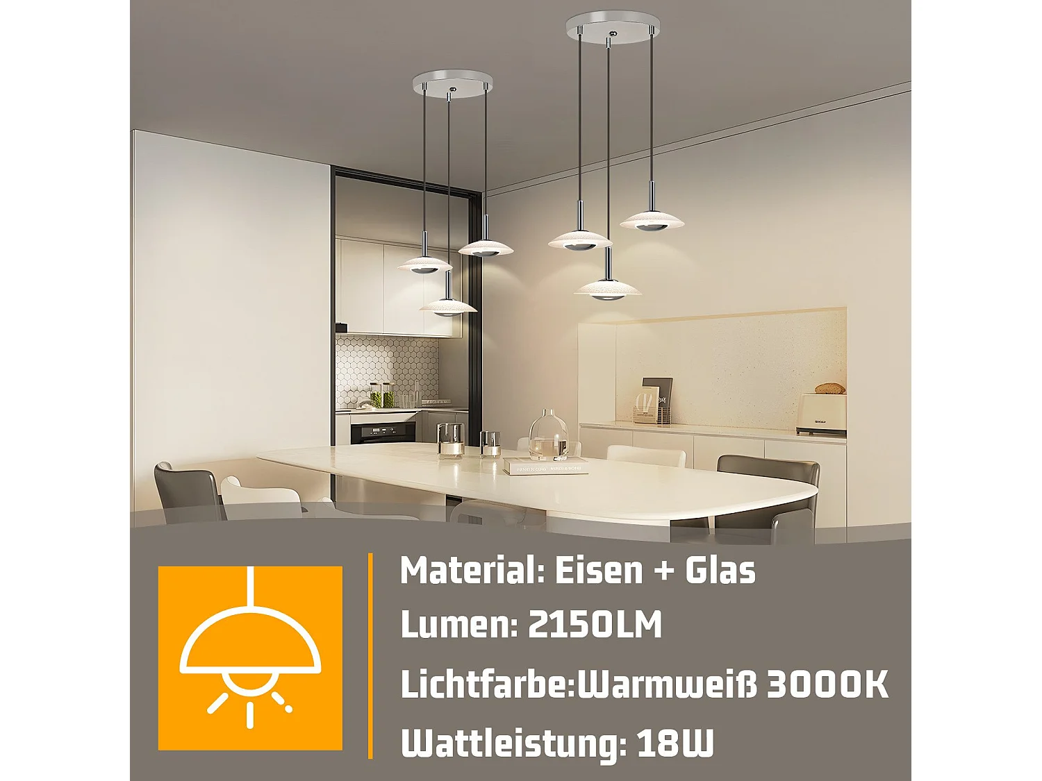 NETTLIFE LED Pendelleuchte Esstisch Hängelampe Modernes Design Esszimmer Hängelampe 3000K Warmweiß 3 Flammen