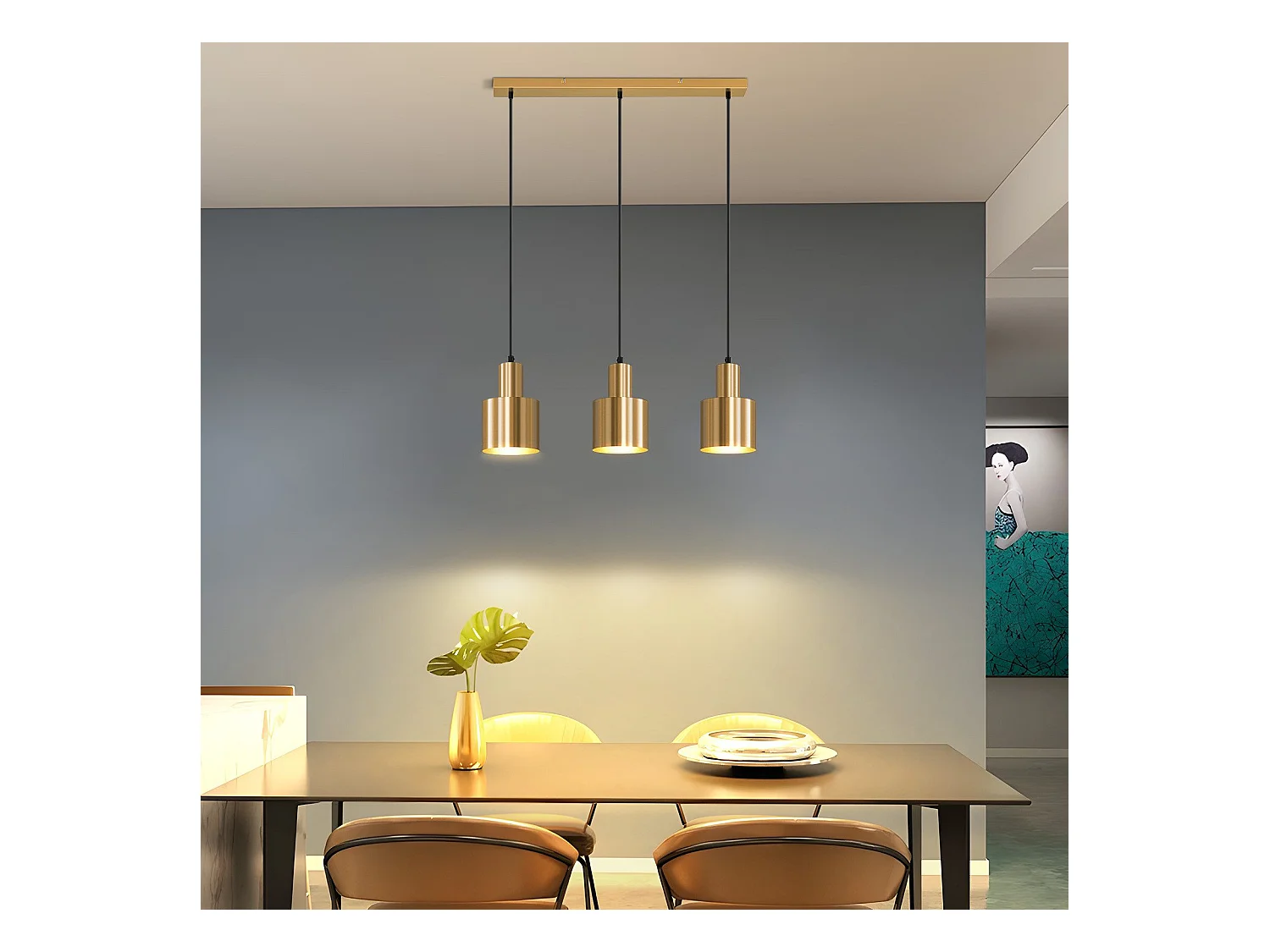 NETTLIFE suspension table à manger lampe suspendue vintage salle à manger 3 flammes à manger or design moderne métal E27