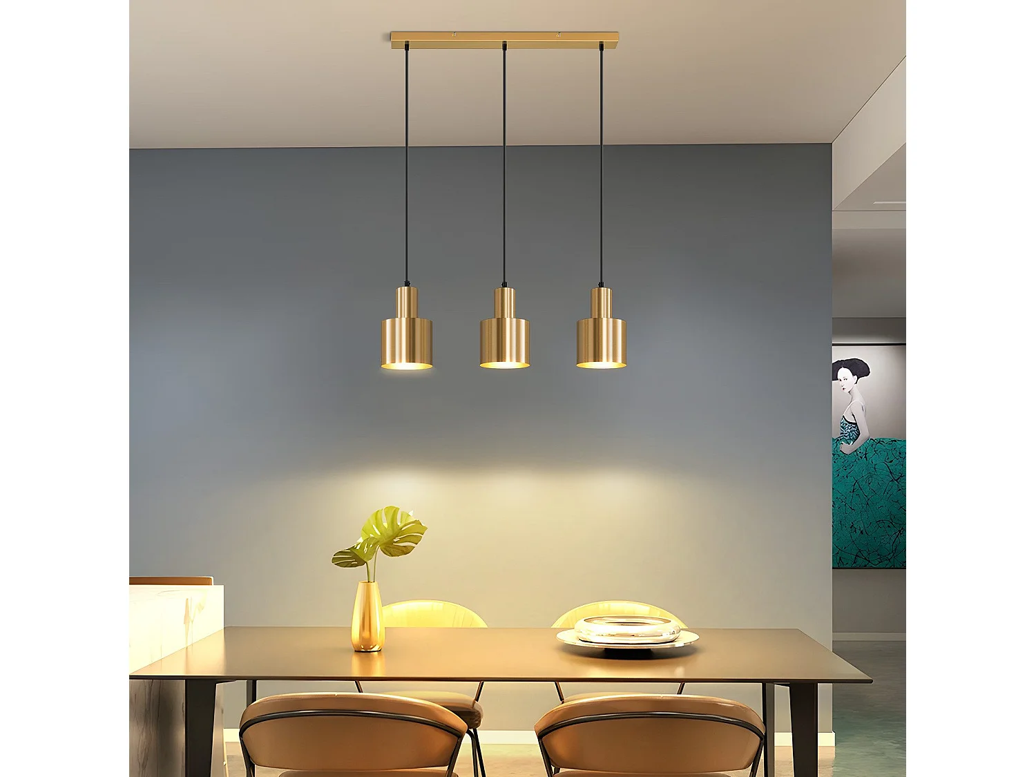 NETTLIFE Pendelleuchte Esstisch Hängelampe Vintage Esszimmer 3 flammig Dining Gold Modern Design Metall E27