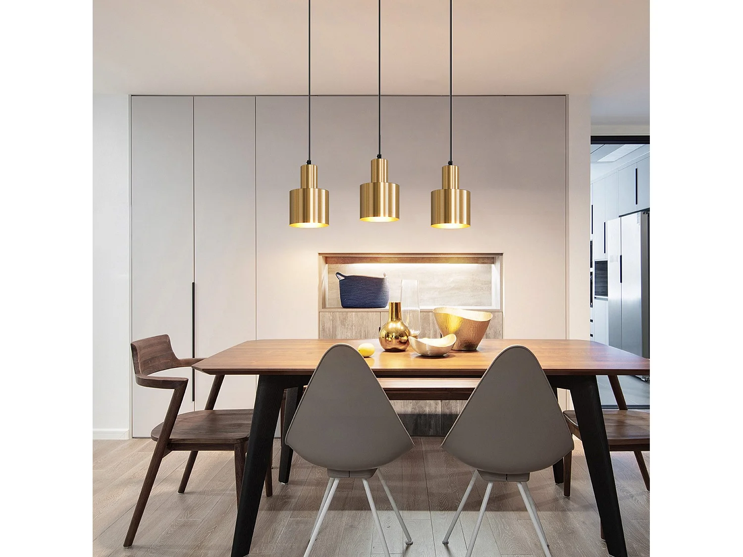 NETTLIFE Pendelleuchte Esstisch Hängelampe Vintage Esszimmer 3 flammig Dining Gold Modern Design Metall E27