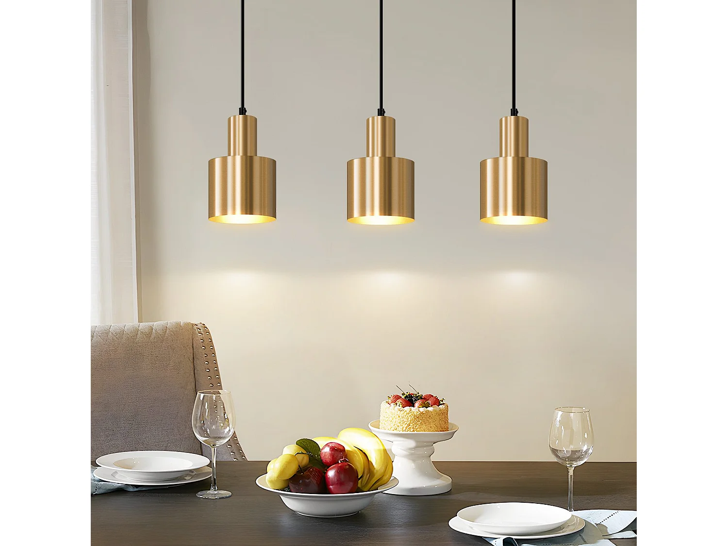 NETTLIFE Lampa wisząca do jadalni Lampa wisząca do jadalni Vintage 3 płomienie Jadalnia Złoty nowoczesny design Metal E27