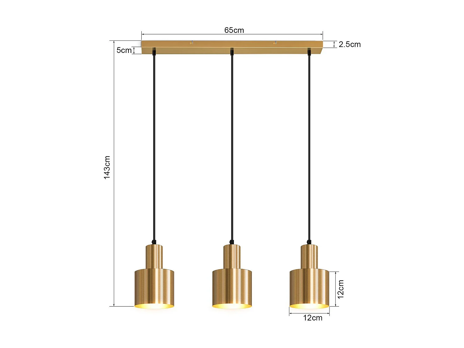 NETTLIFE Lampa wisząca do jadalni Lampa wisząca do jadalni Vintage 3 płomienie Jadalnia Złoty nowoczesny design Metal E27