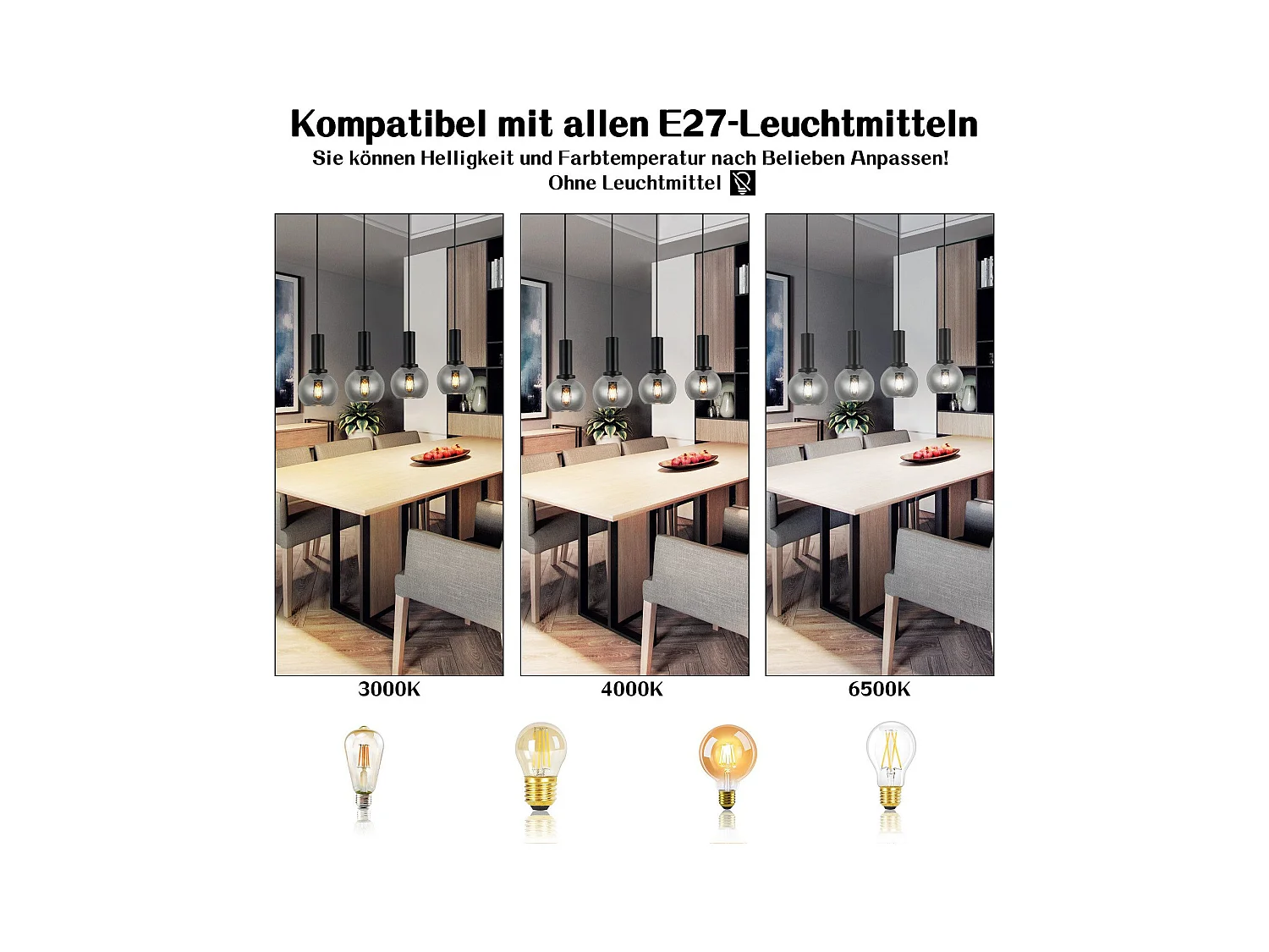 NETTLIFE Suspension pour table à manger, lampe suspendue en verre, 4 flammes, lampe de salle à manger vintage, E27, rétro