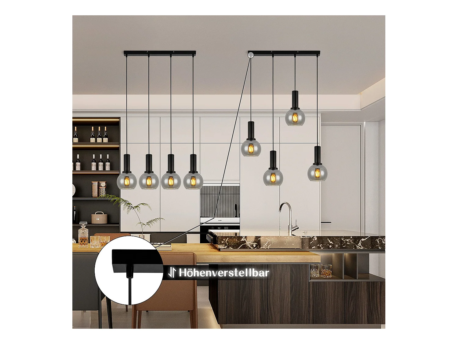 NETTLIFE Suspension pour table à manger, lampe suspendue en verre, 4 flammes, lampe de salle à manger vintage, E27, rétro