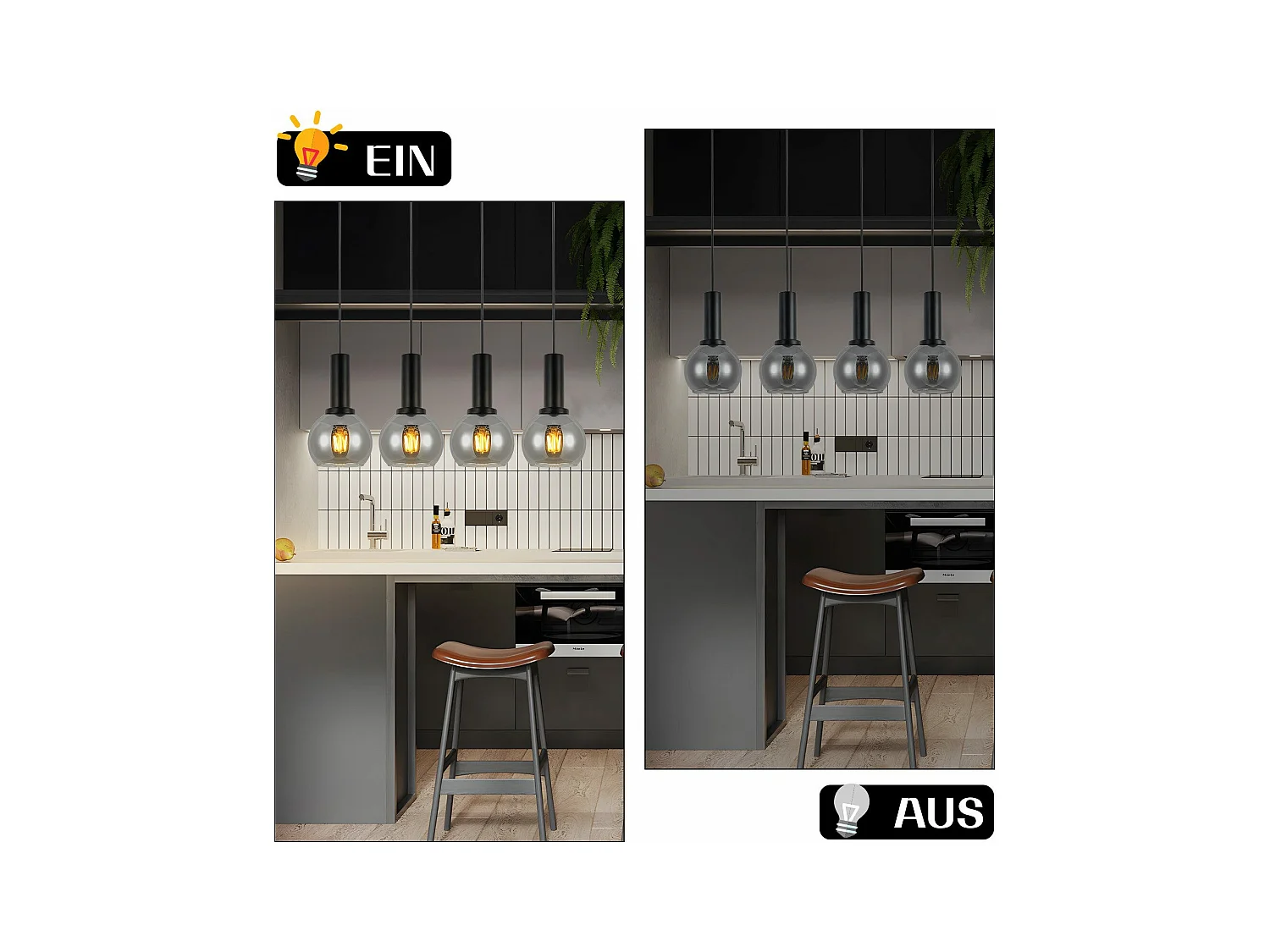 NETTLIFE Suspension pour table à manger, lampe suspendue en verre, 4 flammes, lampe de salle à manger vintage, E27, rétro