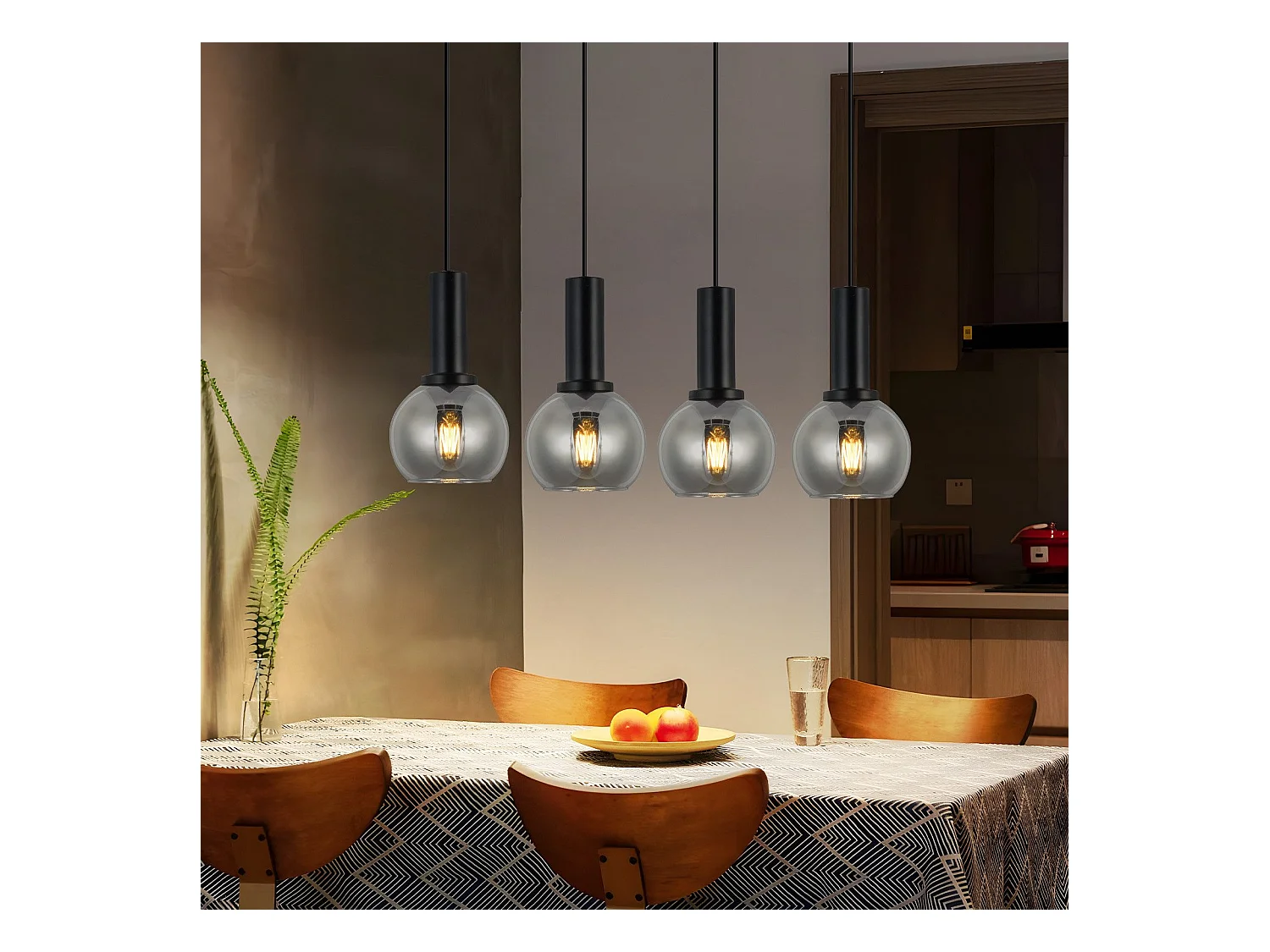 NETTLIFE Suspension pour table à manger, lampe suspendue en verre, 4 flammes, lampe de salle à manger vintage, E27, rétro