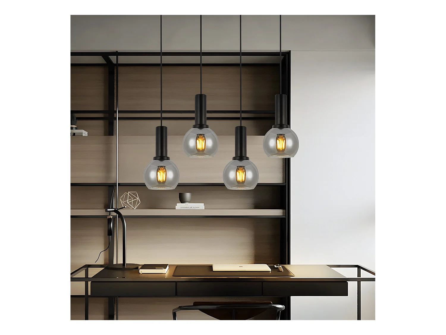 NETTLIFE Suspension pour table à manger, lampe suspendue en verre, 4 flammes, lampe de salle à manger vintage, E27, rétro