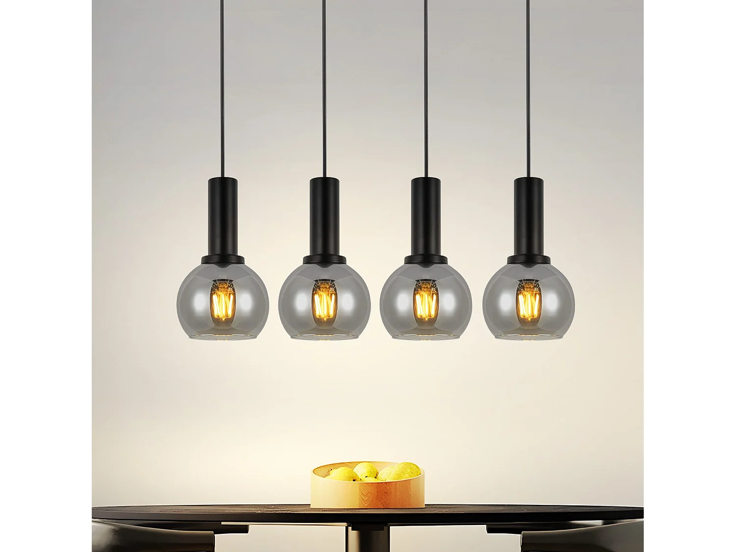 NETTLIFE Eettafel Hanglamp, Glazen Hanglamp, 4 Vlammen, Vintage Eetkamerlamp, E27, Retro