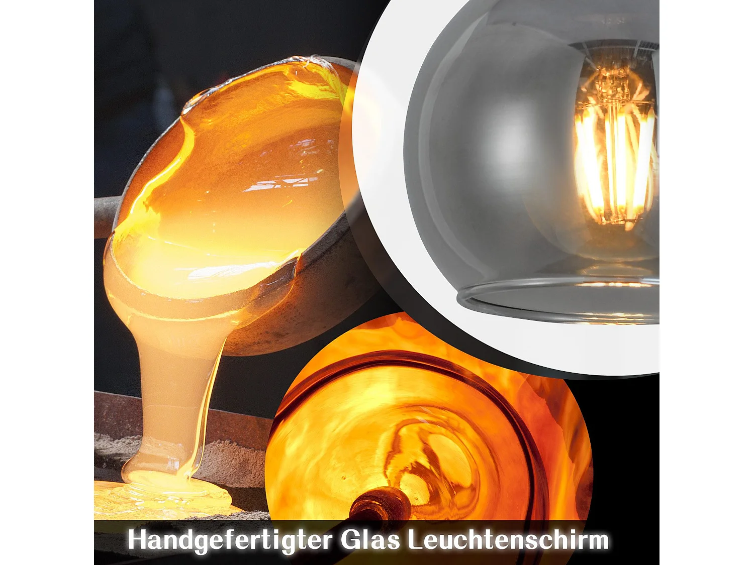 NETTLIFE Eettafel Hanglamp, Glazen Hanglamp, 4 Vlammen, Vintage Eetkamerlamp, E27, Retro